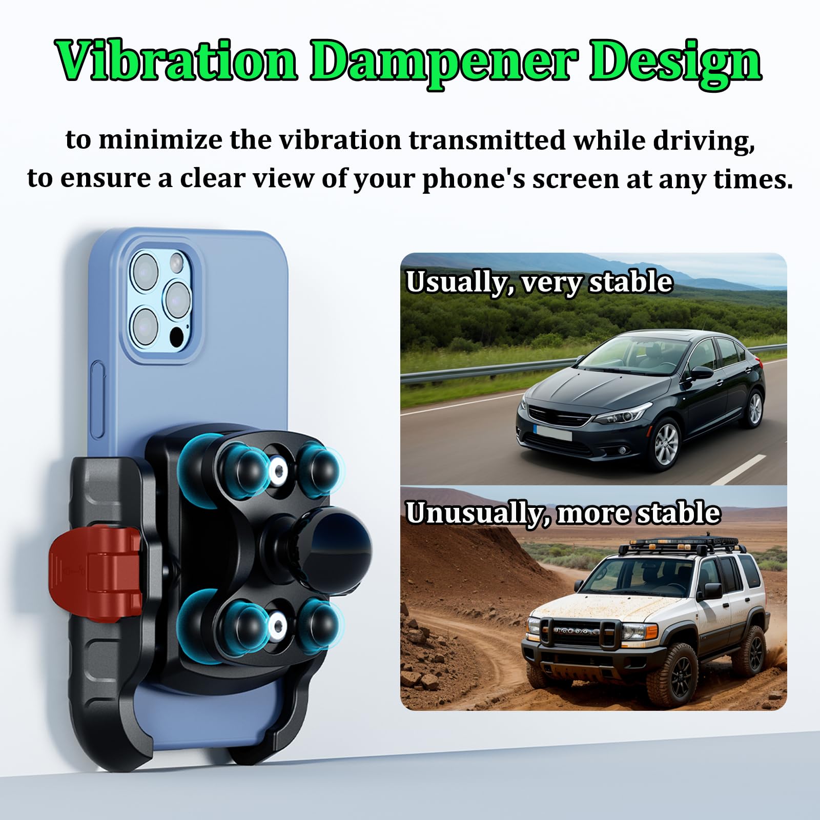 Loktenwo Car Phone Holder Mount With Vibration Dampener & Twist-Lock Suction Cup Base, [Camera Friendly] [1S Lock & Release] Wit