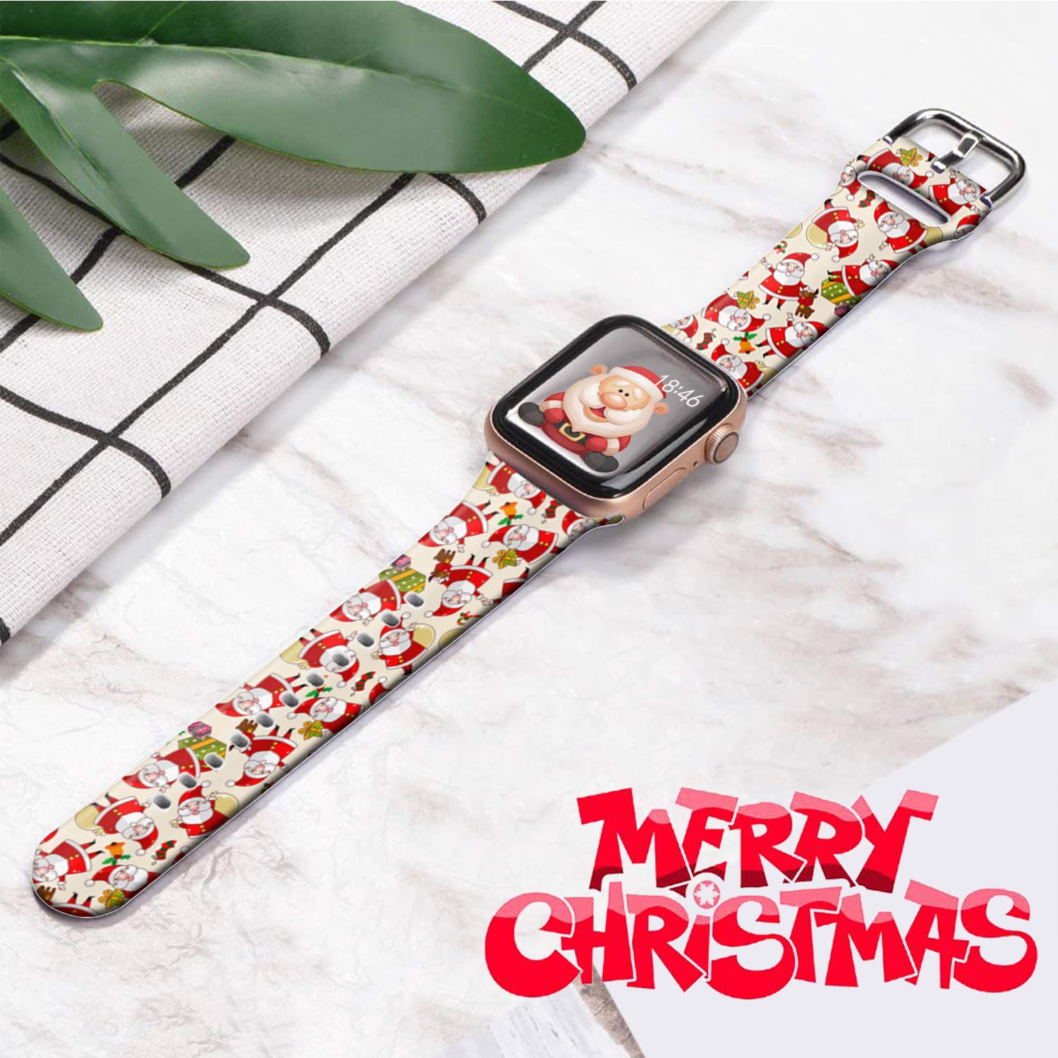 Ftfcase Christmas Santa Claus Watch Bands Compatible With Apple Watch 49Mm 45Mm 44Mm 42Mm, Flower Printed Soft Silicone Sport St