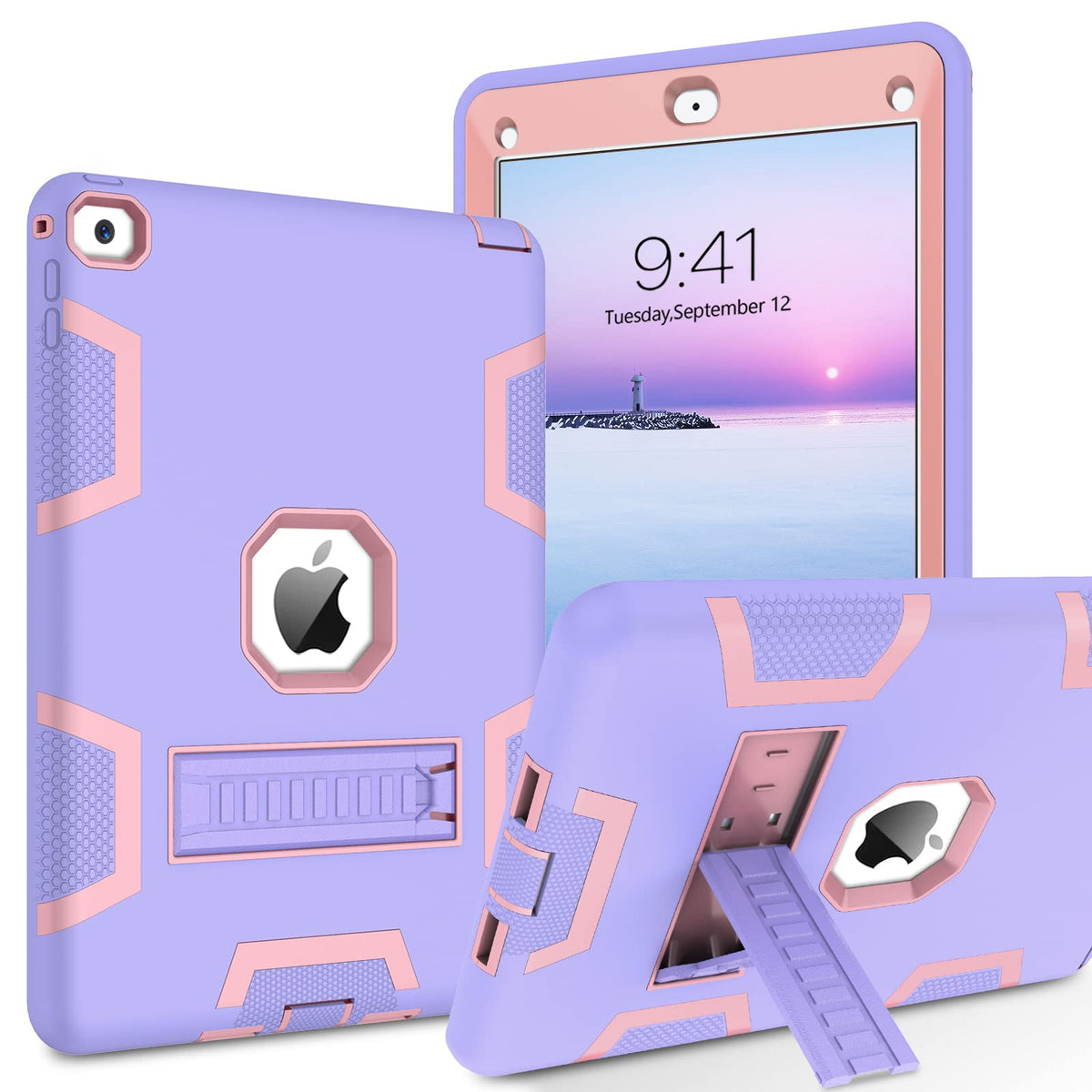 Bentoben For Ipad Air 2 Case, 3 In 1 Heavy Duty Hybrid Hard Pc Soft Silicone Shockproof Kickstand Protective Kids Girls Women Bo