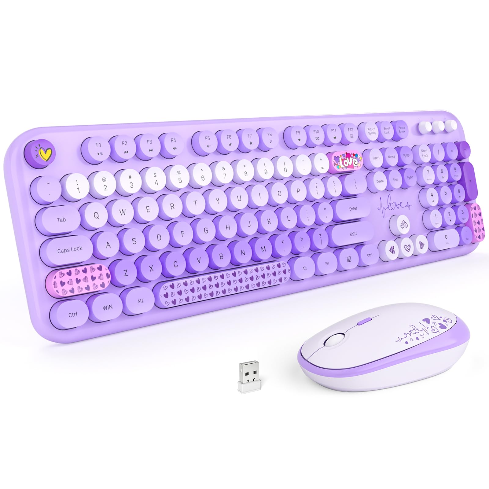 Wireless Keyboard And Mouse, Typewriter Full Size Keyboard With Number Pad And 2 In 1 Usb Connected Mouse For Windows 7/8/10, La