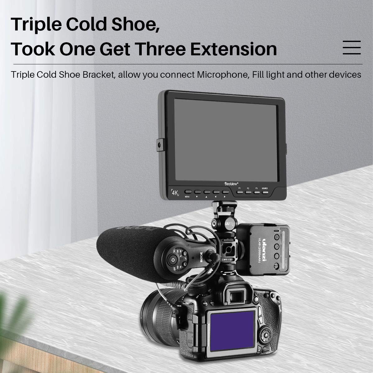 Ulanzi Pt 12 Triple Cold Shoe Mounts Plate Microphone Led Video Light Extension Bracket Microphone Stand Rig Bracket Compatible For Dji Osmo Mobile 3 2 Zhiyun Smooth 4/Feiyu Vimble 2 Gimbal Stabilizer