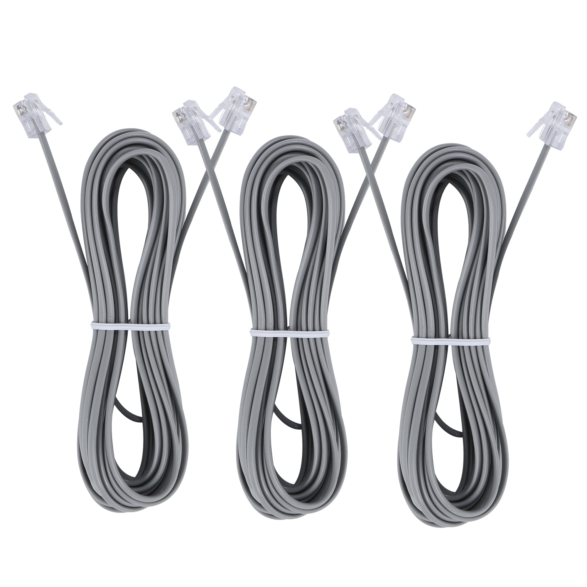 Telephone Landline Extension Cord Cable Cord With Standard Rj 11 6P4C Plug (10Ft 3Pack, Silver)