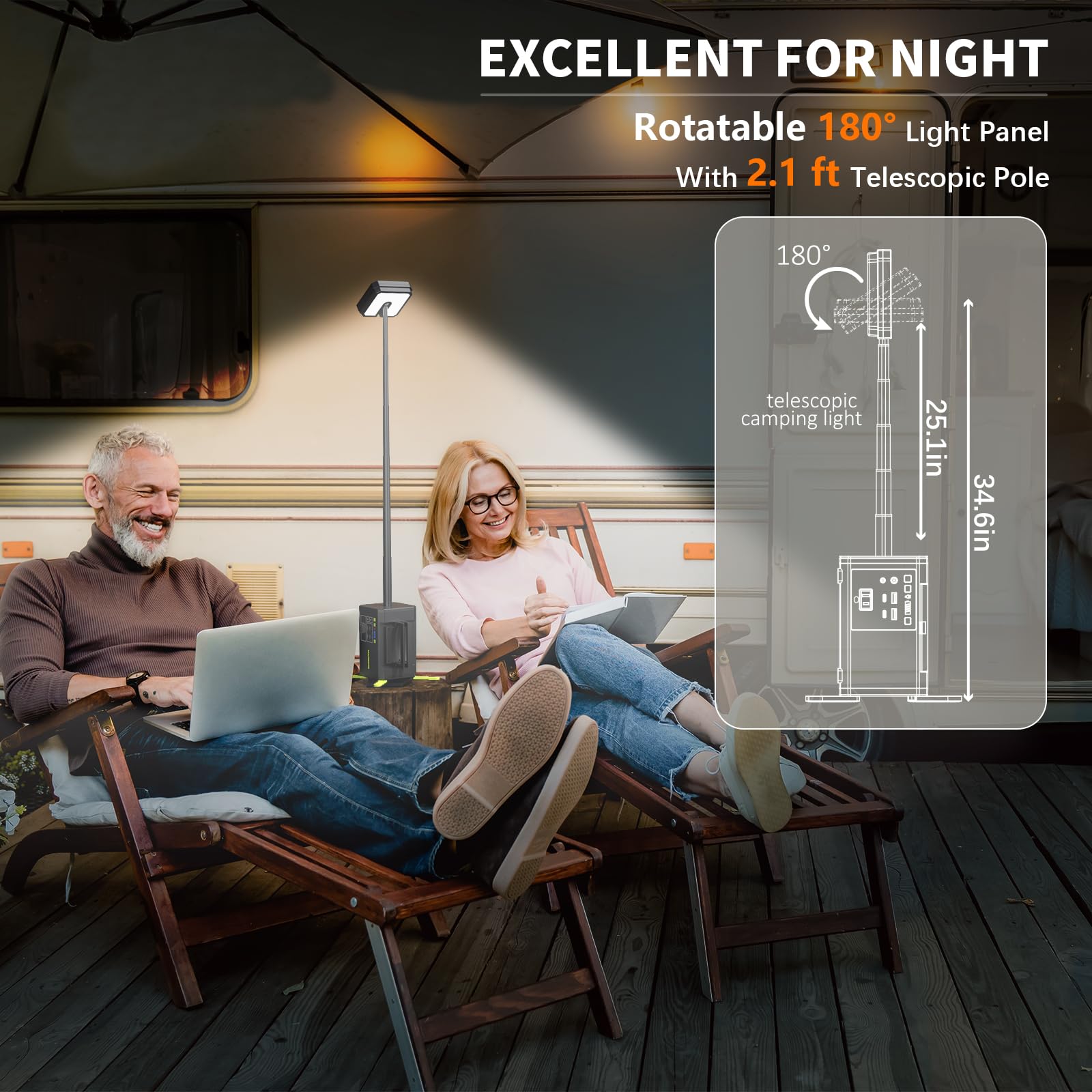 Marbero 118Wh Portable Power Station With Telescopic Camping Lights For Camping Hiking 32000Mah 160W Max Power Bank With Ac Outl