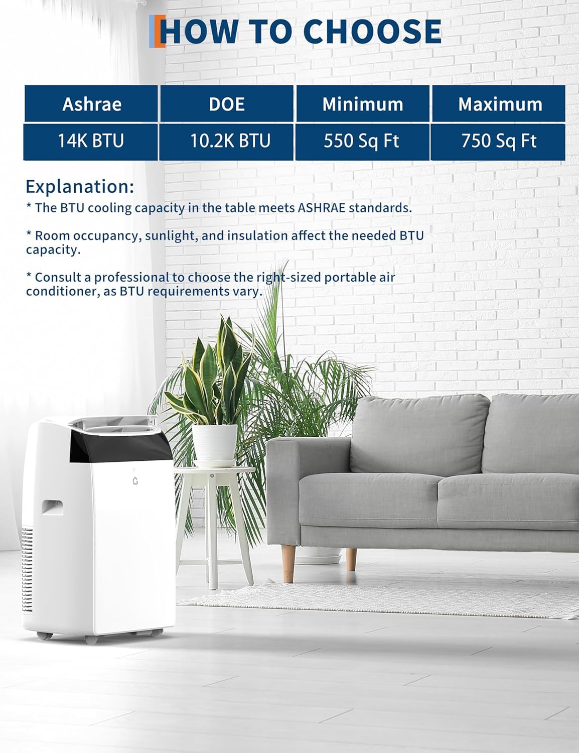 14000 Btu Portable Air Conditioners, 3-In-1 Free Standing Cooling Ac Unit With Fan & Dehumidifier, Quiet Air Condicionado Coolin