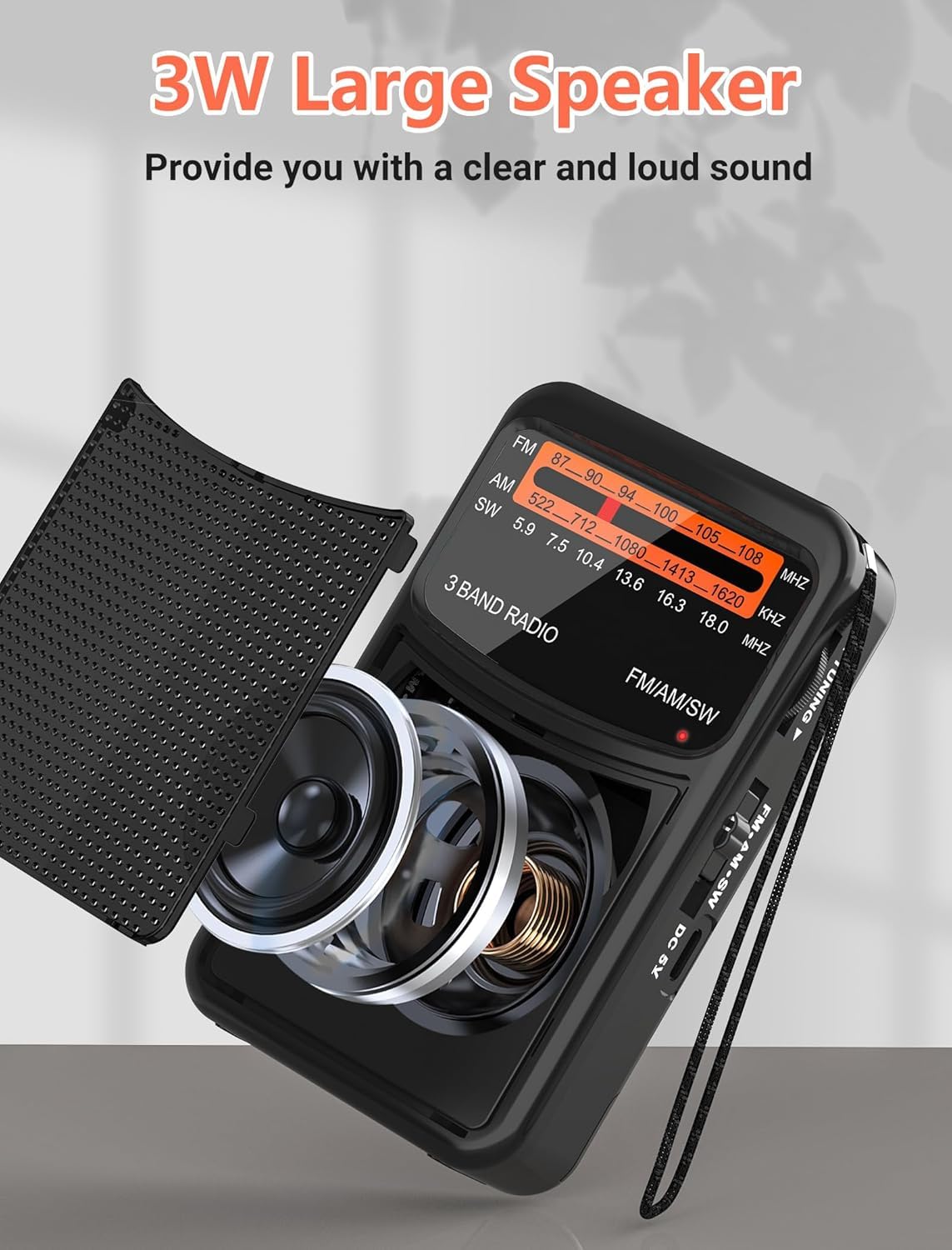 Portable Am/Fm/Sw Radio With Best Reception   Small Transistor Radio With 600Mah Rechargeable Battery, 3W Large Speaker, 3.5Mm E