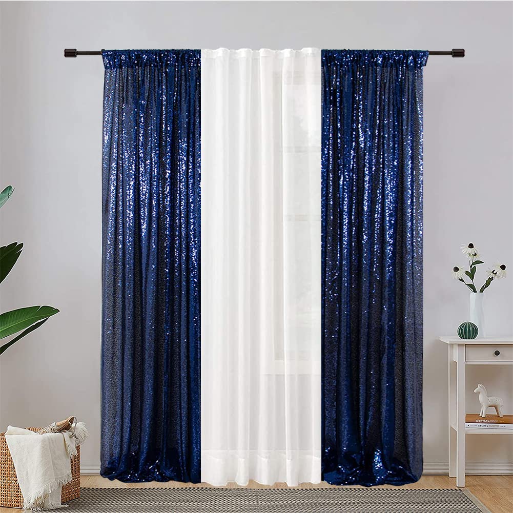 Eternal Beauty Navy Sequin Backdrop Curtains For Wedding Party Decor, Sequin Christmas Backdrop Curtain (2 Pack, W2 X H8Ft,Navy