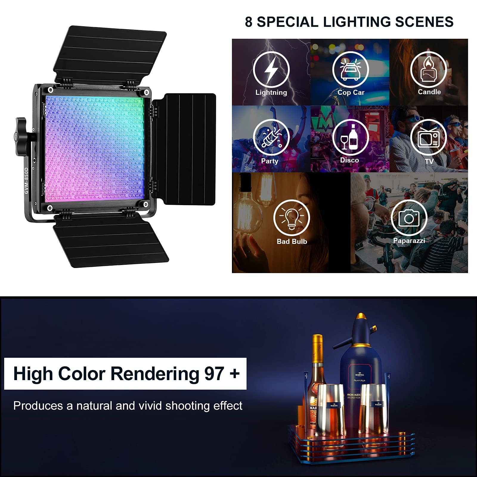 Gvm 850D Rgb Led Video Lights With 2 Softboxes Stand, 360  Full Color Video Lighting Panel With App Control,2 Packs Photography