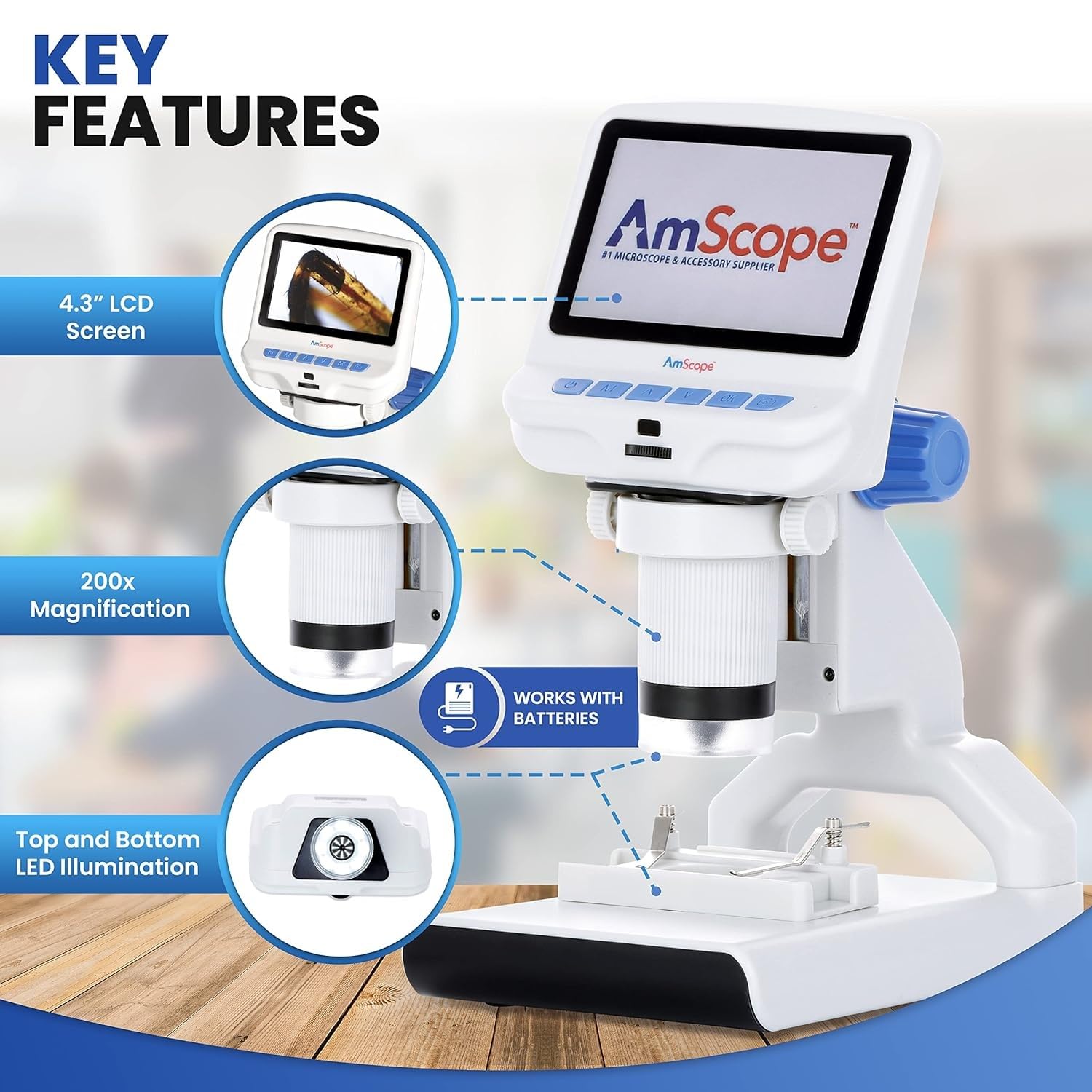 Amscope - 4.3 Inch Premium 1080P Hd Portable Lcd Digital Color Microscope With Dual-Led Illumination - Dm140