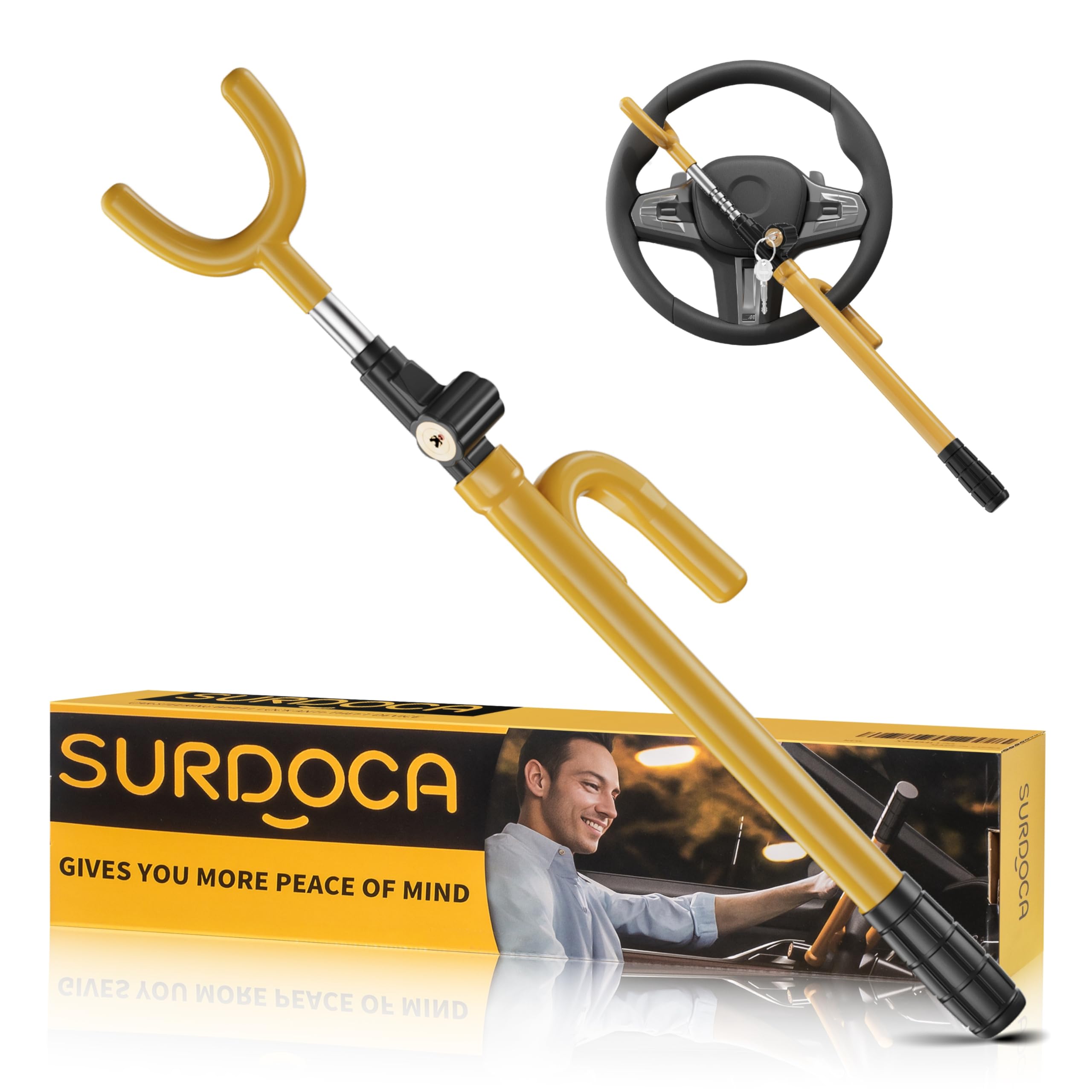 SURDOCA Upgraded Car Steering Wheel Lock Anti-Theft Device, Steering Wheel Locks for Car SUV Van, Easy Installation, Rubber Prot