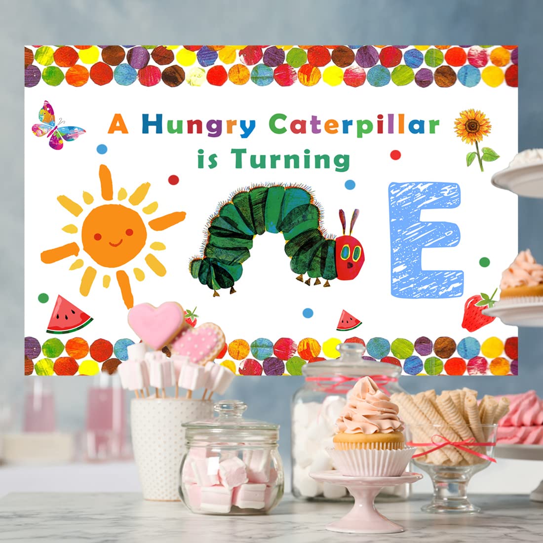 Lofaris A Hungry Caterpillar Is Turning One Happy Birthday Backdrop Sunshine Photocall Cartoon Caterpillar 1St Birthday Party Ba