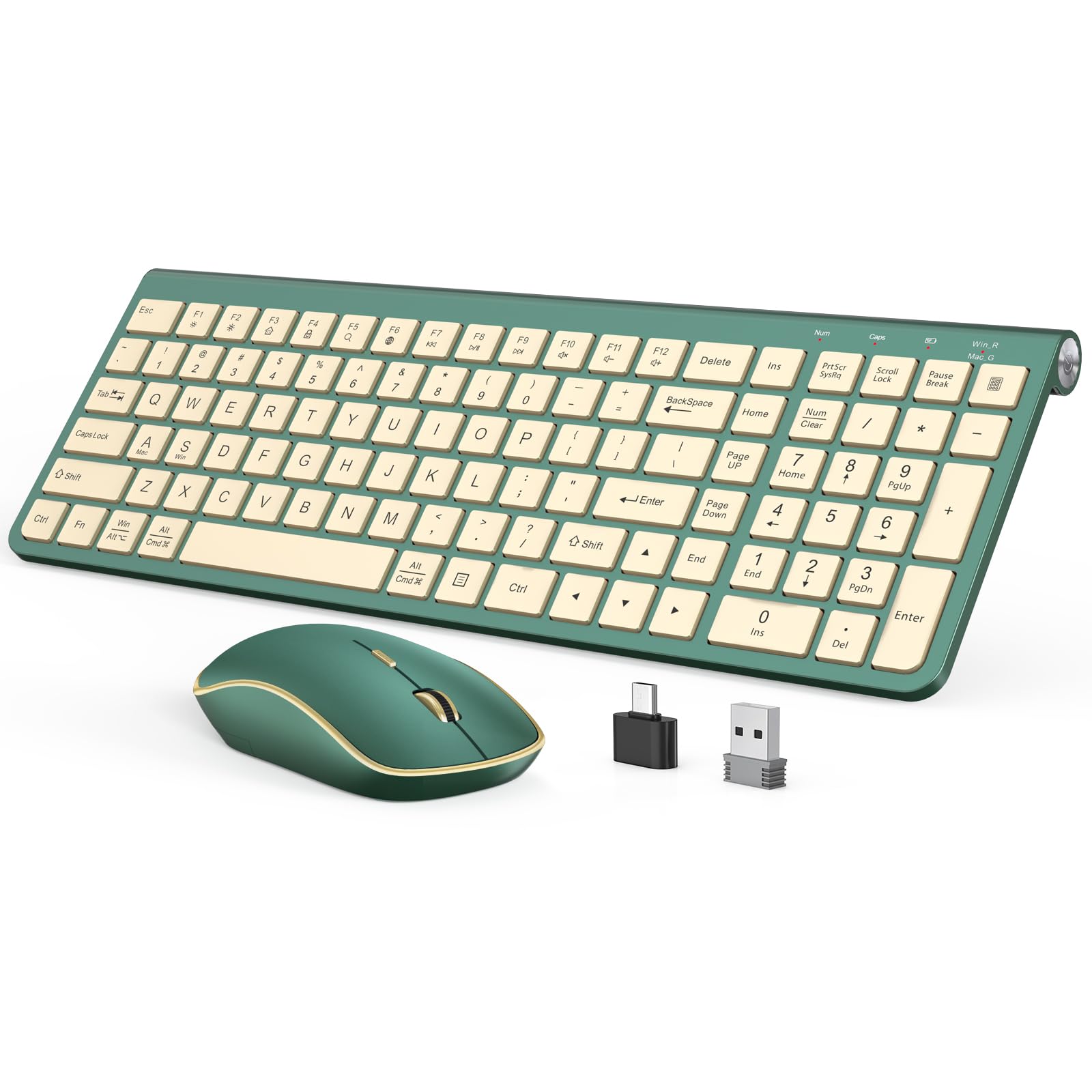 JOYACCESS Wireless Keyboard and Mouse Combo,2.4G Ergonomic Typewriter Keyboard with TypeC Receiver and Adjustable Tilt for Comp