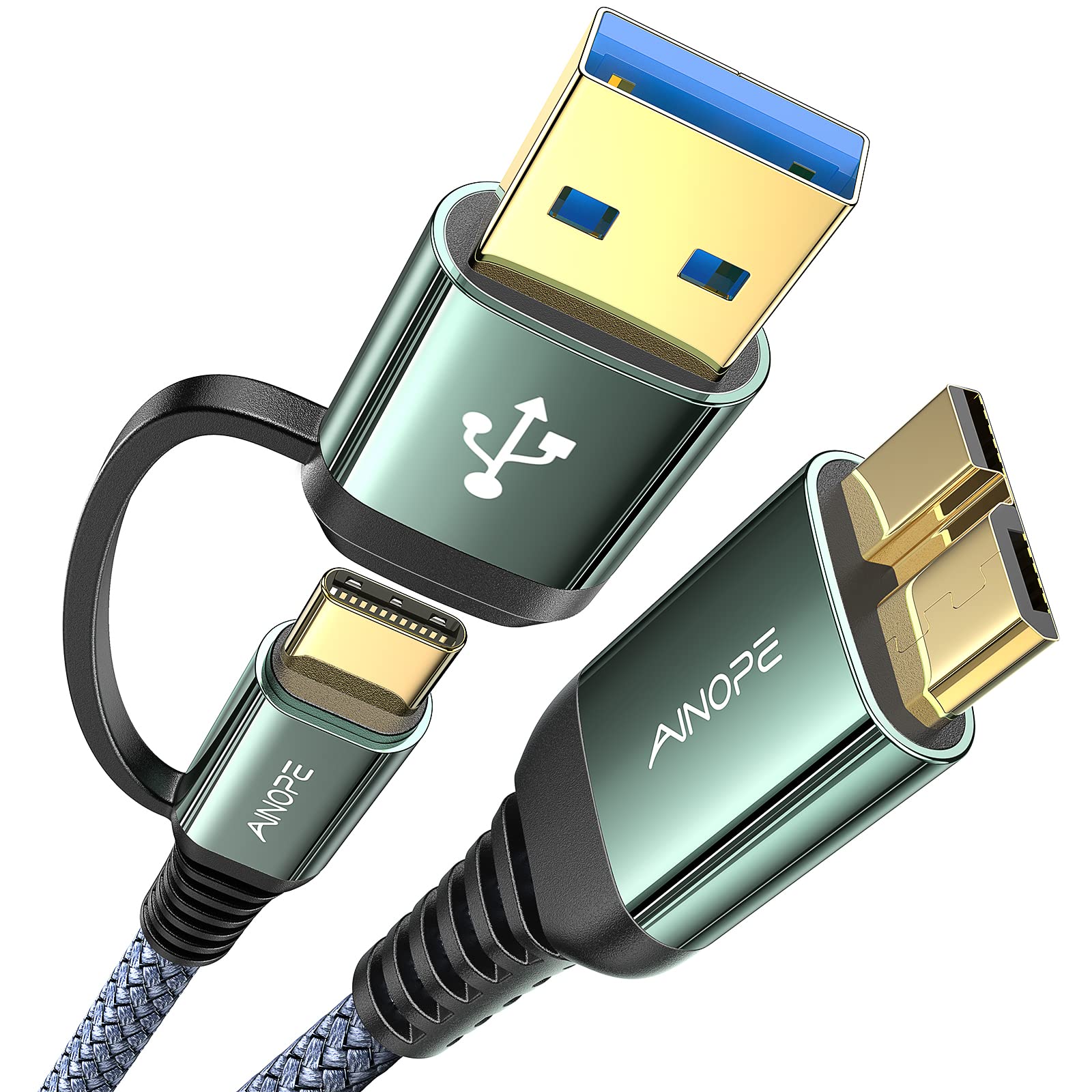 Ainope Micro 3.0 Cable, [New Upgrade] Usb A/C To Micro B Cable 3.3Ft/1M [Nylon Braided], Type A/C Male To Micro B External Hard