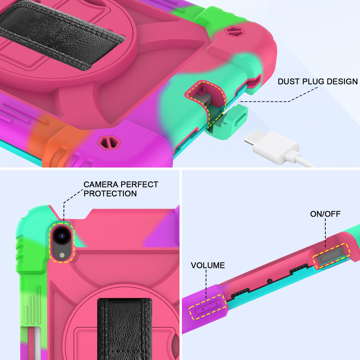 Bmouo Ipad Mini 7/6 Case   Full Body Protection With Rotating Hand Strap/Stand, Rose