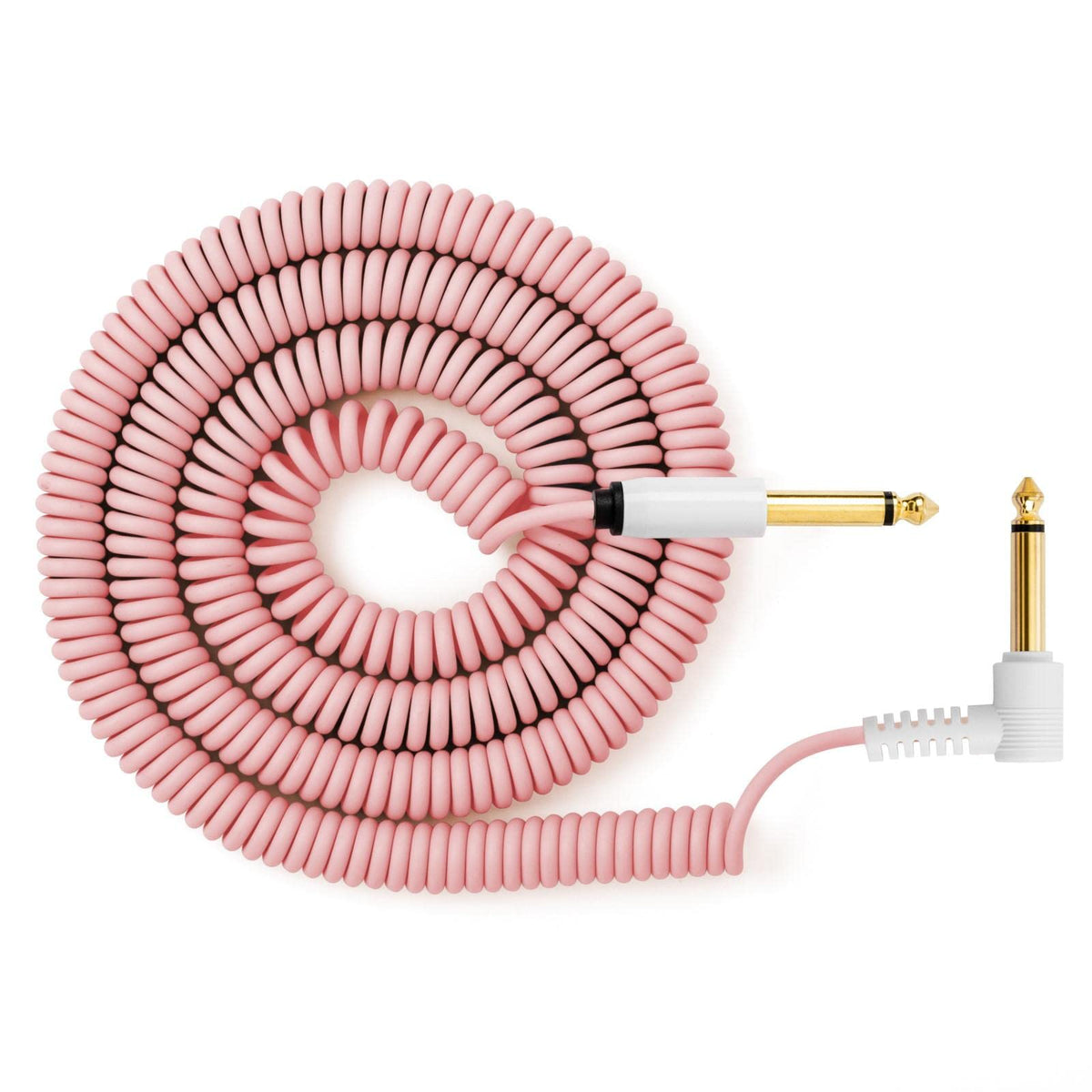 Myvolts Candycord Guitar Special Audio Cable, Straight Large Mono Jack To Angled Large Mono Jack, Curly 100Cm To 200Cm, Marshmal