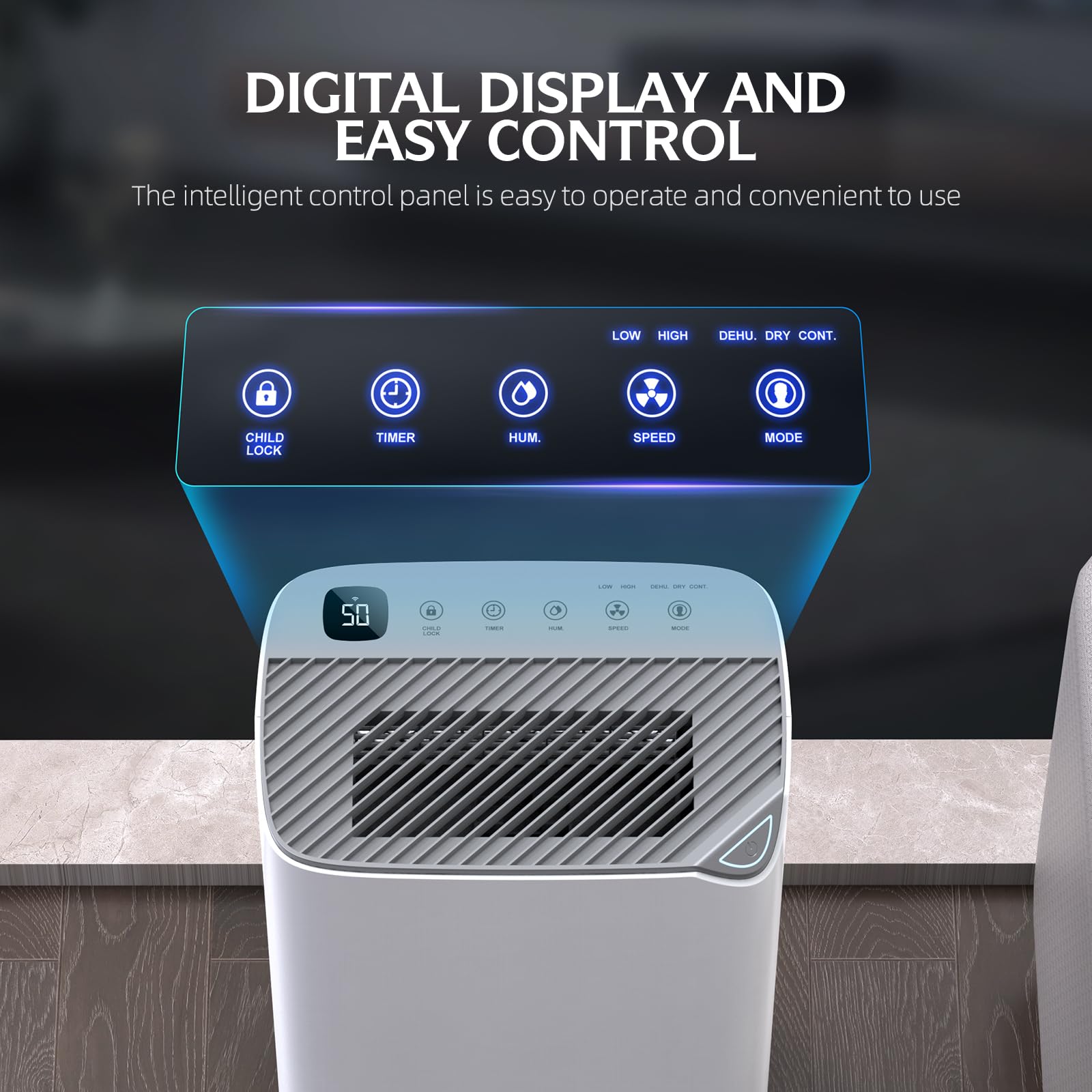 Bbianlyy 4500 Sq.Ft 50 Pints Energy Star Certified Dehumidifier For Home With Drain Hose,Intelligent Humidity Control, 4 Operati