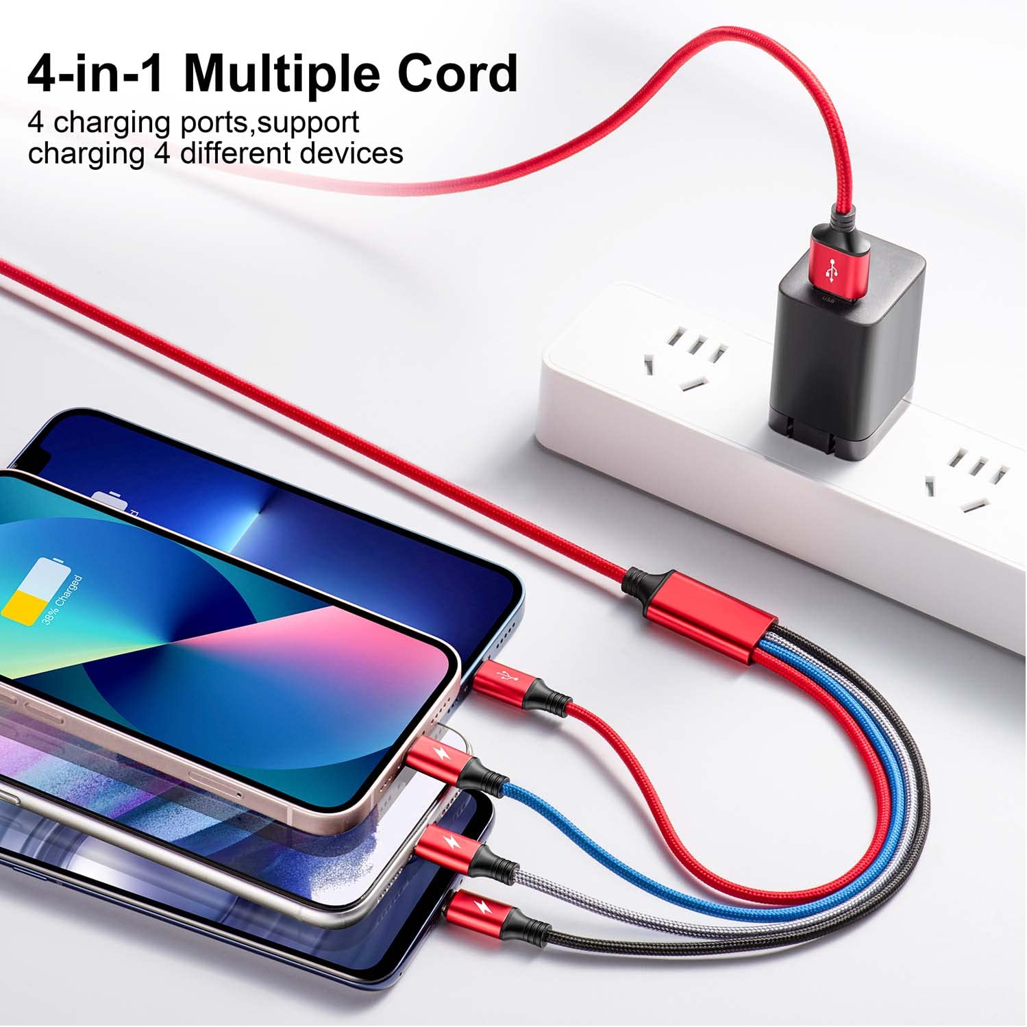 Multi Charging Cable,10Ft 2Pack Multi Fast Charging Cord, Braided Universal 4 In 1 Multi Charger Cable, Long Multi Usb Cable Ada