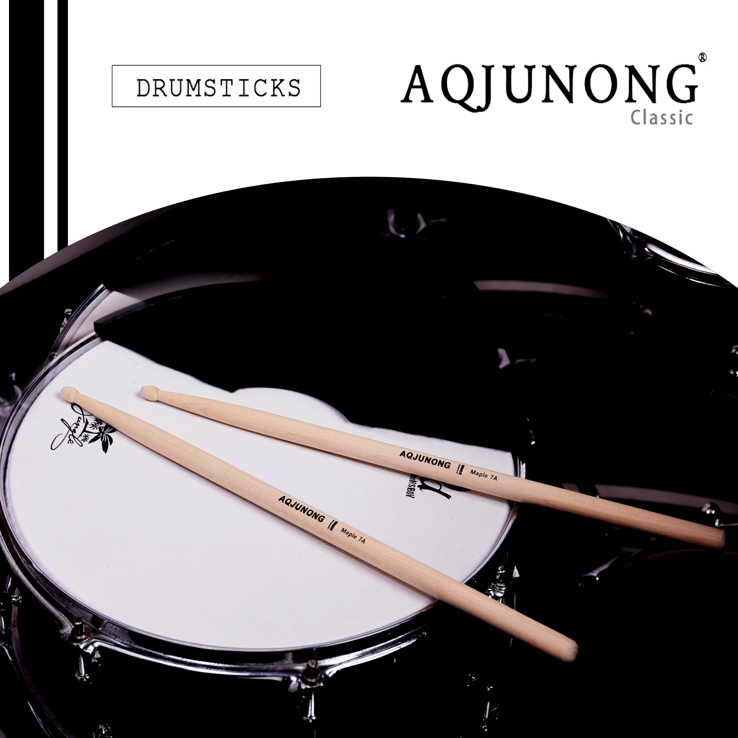 Aqjunong Drum Sticks,7A Drumsticks, 12 Pairs Classic Maple Wood Tip Drum Sticks For Kids And Adults, Professional Musical Instru