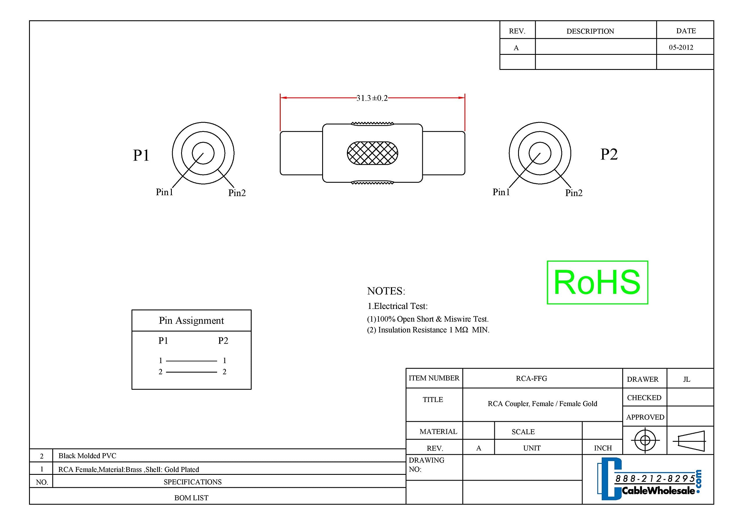 Cablewholesale Gold Plated Rca Female To Rca Female Coupler Connector With Extra Grip And Insulation