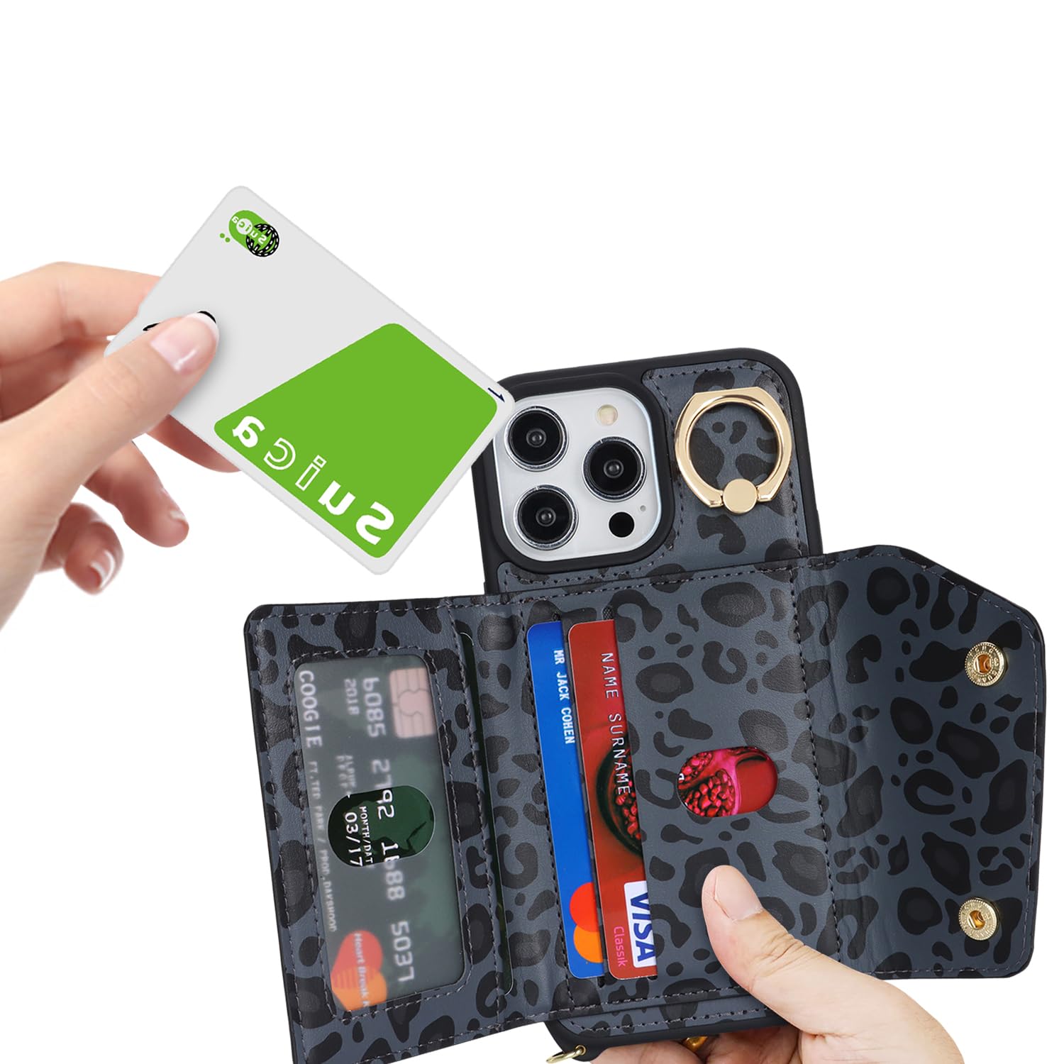 Lipvina For Iphone 13 Pro Case With Card Holder And Strap - Zipper Pocket,Crossbody Lanyard Strap,Credit Card Holder,Stand Ring,