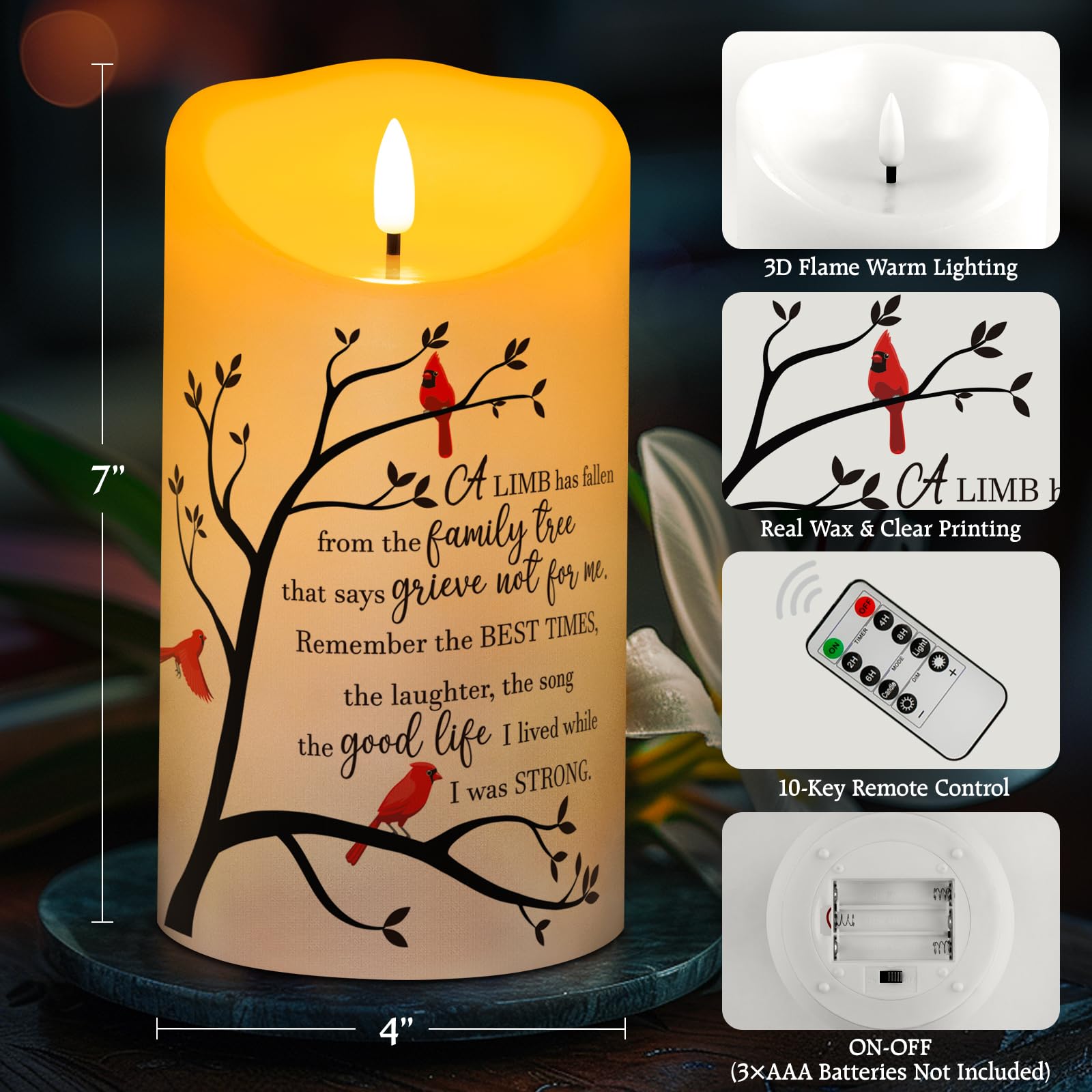 Hn Haiinaa Flameless Memorial Candle, Real Wax Led Light With Remote Sympathy Gift Bereavement Gifts For Loss Of Loved One Memor