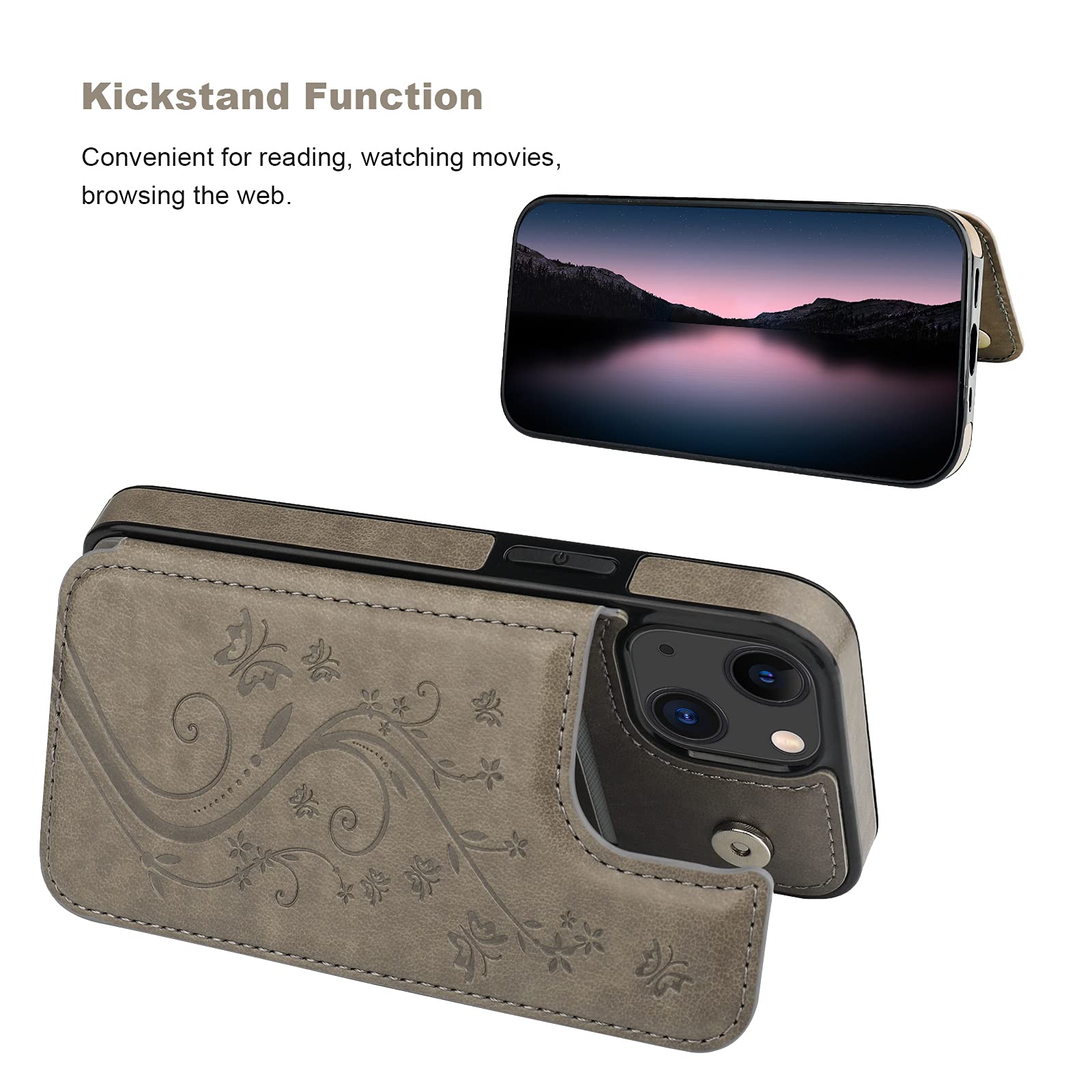 Vaburs Compatible With Iphone 13 Case Wallet With Card Holder, Embossed Butterfly Pattern Pu Leather Double Buttons Flip Shockpr