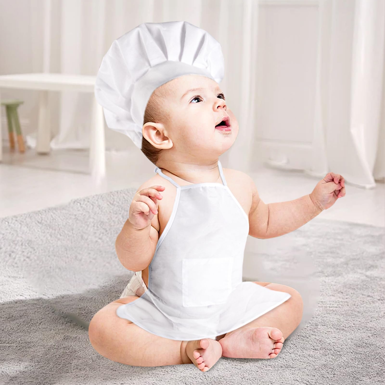 Amor Present 2Pcs Baby Chef Outfits, Baby Photography Prop Baby Photo Outfit Baby Chef Costume Chef Hat Apron