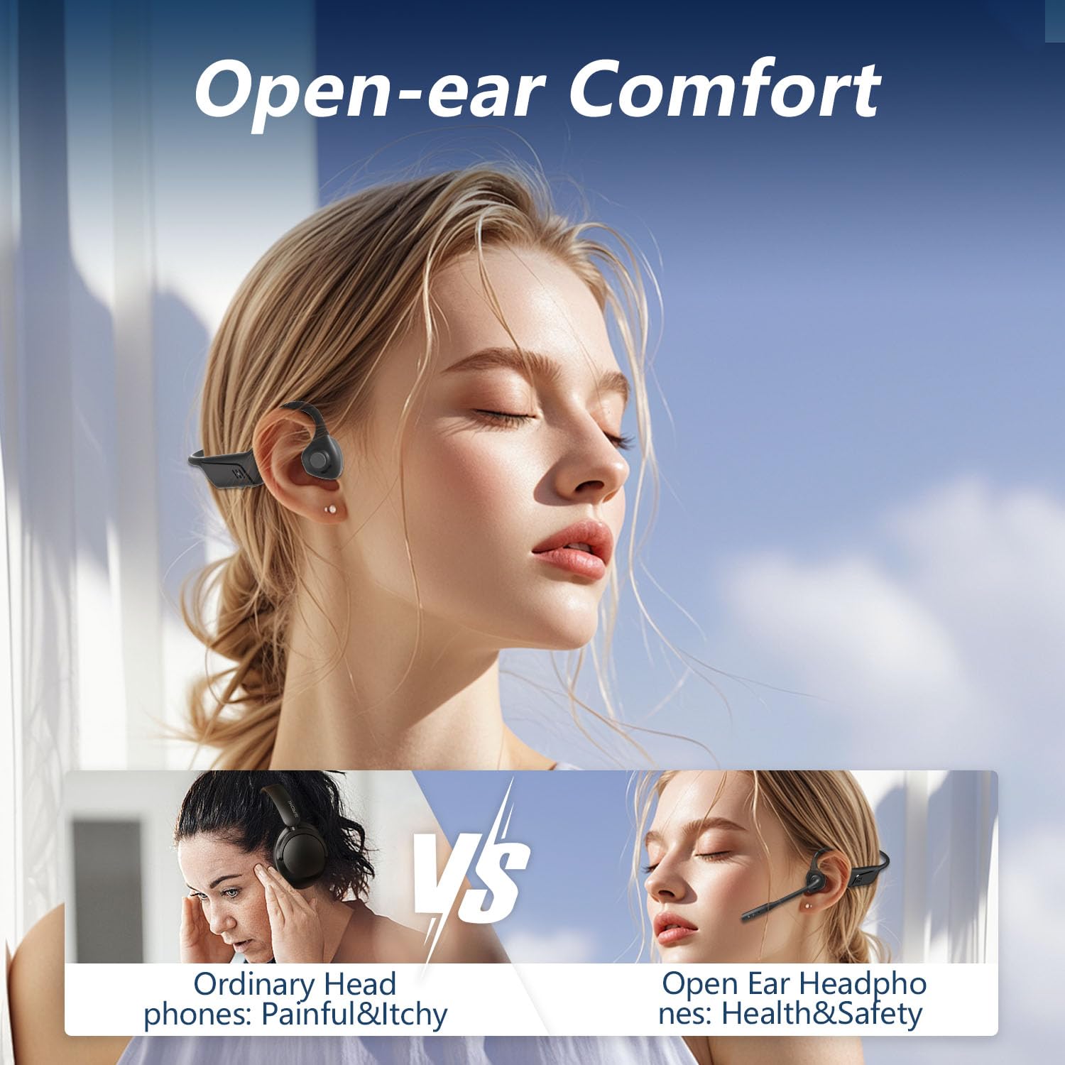 Banigipa Bluetooth Headset With Microphone, Open Ear Headphones With Mic, Noise Cancelling Bluetooth Headphones For Phone Comput