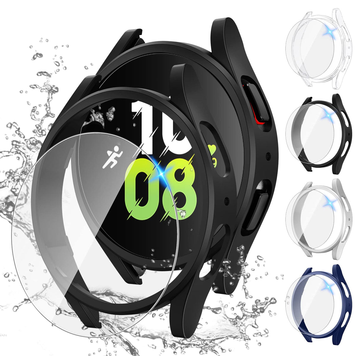 Tensea [4+4Pack] For Samsung Galaxy Watch 5 2022 & 4 2021 Screen Protector And Case 44Mm, Anti-Fog Tempered Glass Protective Film & Hard Pc Bumper, Face Cover Set