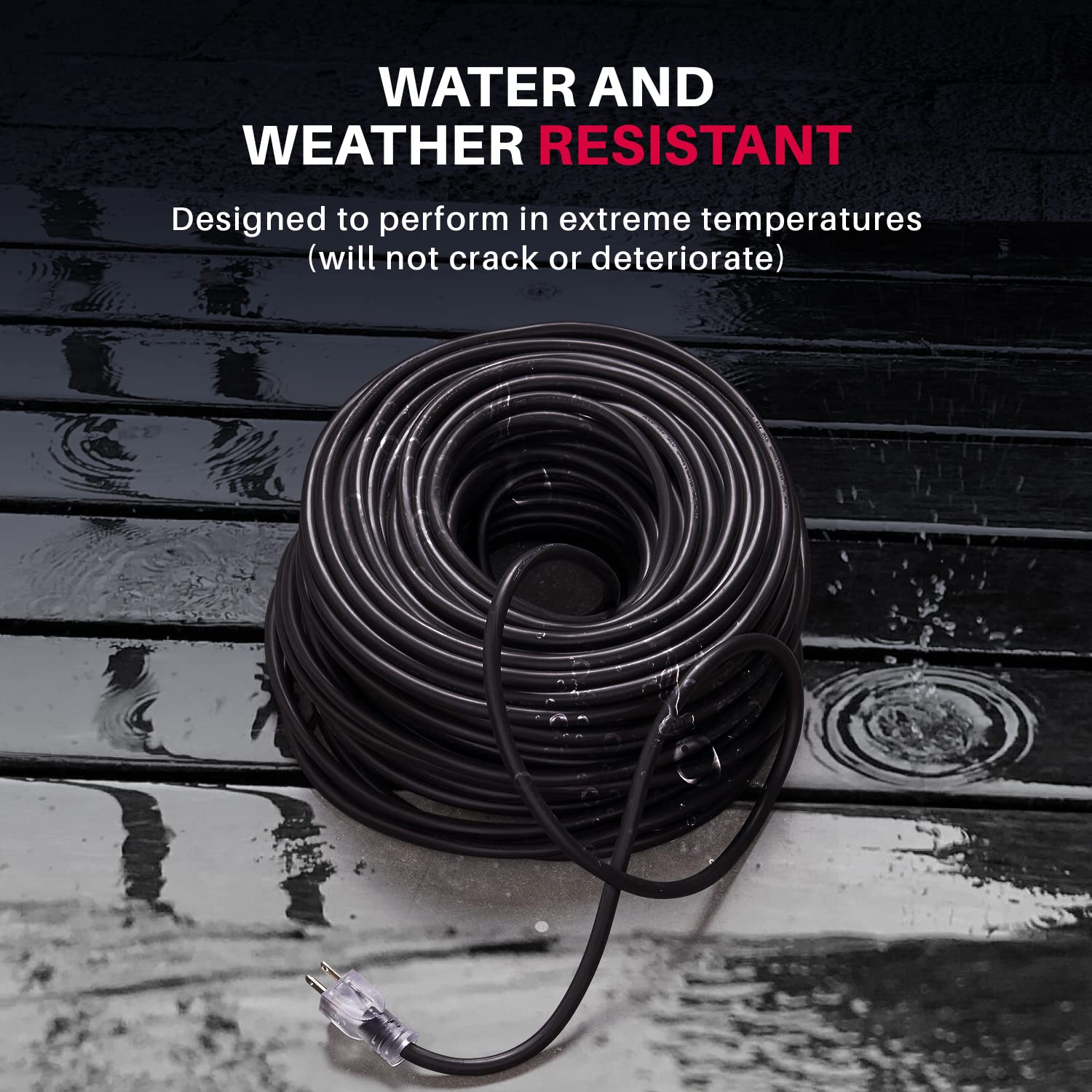 200Ft Power Outdoor Extension Cord & Indoor   Waterproof Electric Drop Cord Cable   3 Prong Sjtw, 14 Gauge, 7 Amp, 125 Volts, 87