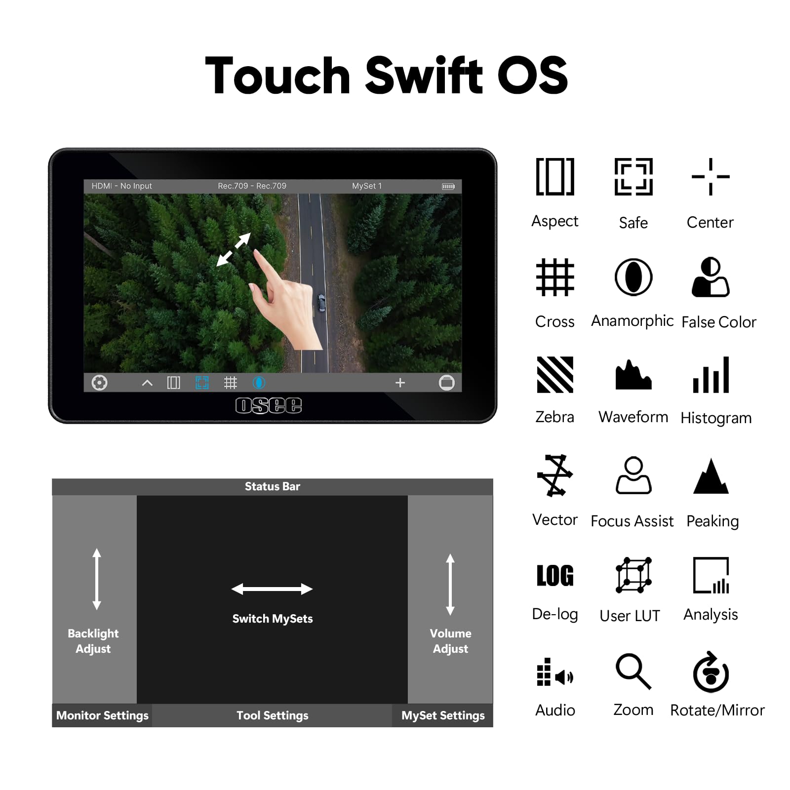 Osee Lilmon 5 1000 Nits High Bright 5.5 Inch Touch Screen Dslr Camera Field Monitor With 3D Lut Hdr 4K Hdmi In And Out Exposure