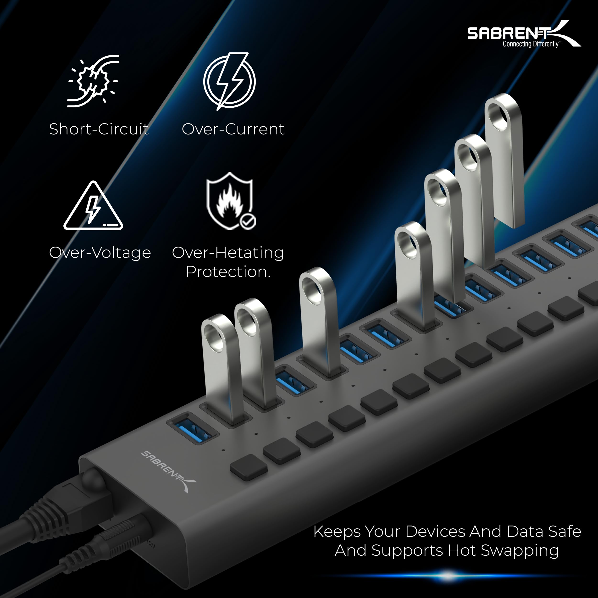 Sabrent 16-Port Usb 3.0 Data Hub And Charger With Individual Power Switches, 90W High-Power Output (Hb-Pu16)