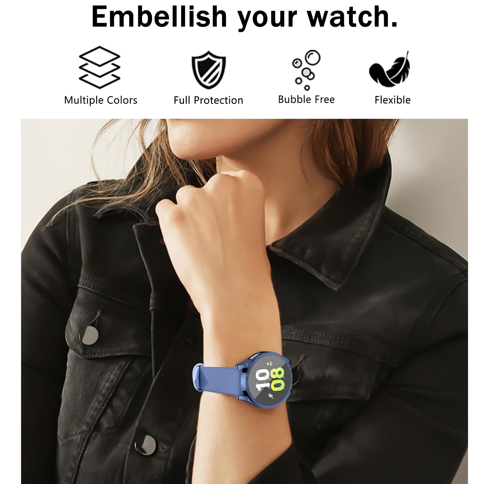 6 Pack Case Compatible With Samsung Galaxy Watch 5 4 Screen Protector 40Mm, Yuvike Tpu Soft Cover Full Protection With Build In