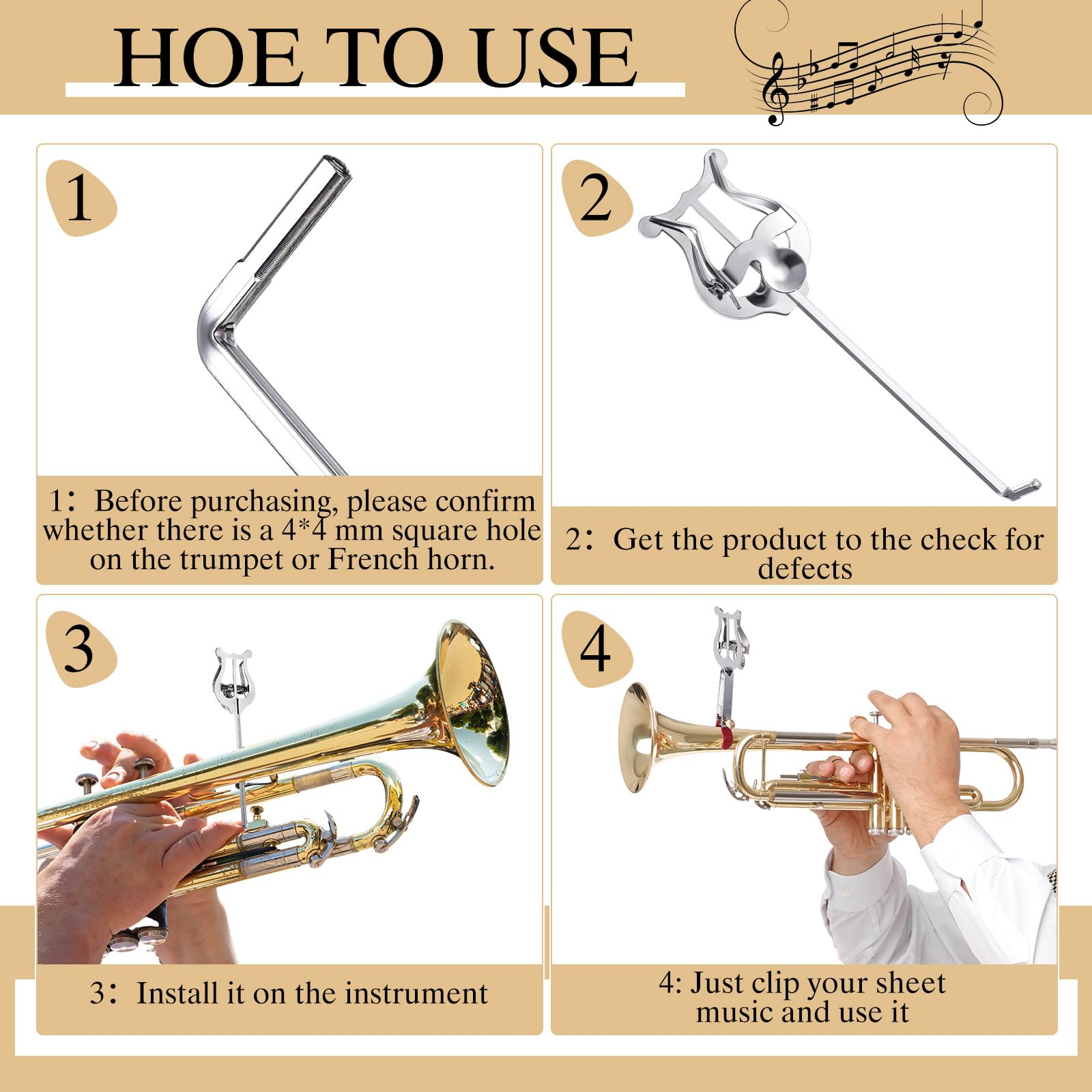 Boao 3 Pcs Trumpet Accessories - Music Sheet Clip, Marching Clamp On Lyre For Marching Band Instruments, Silver