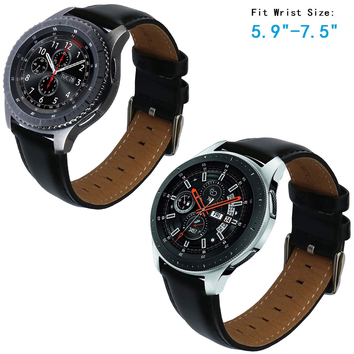 Otopo Compatible With 46Mm Galaxy Watch Band/Gear S3 Bands/Ticwatch Pro Bands, 22Mm Quick Release Genuine Leather Replacement Wr