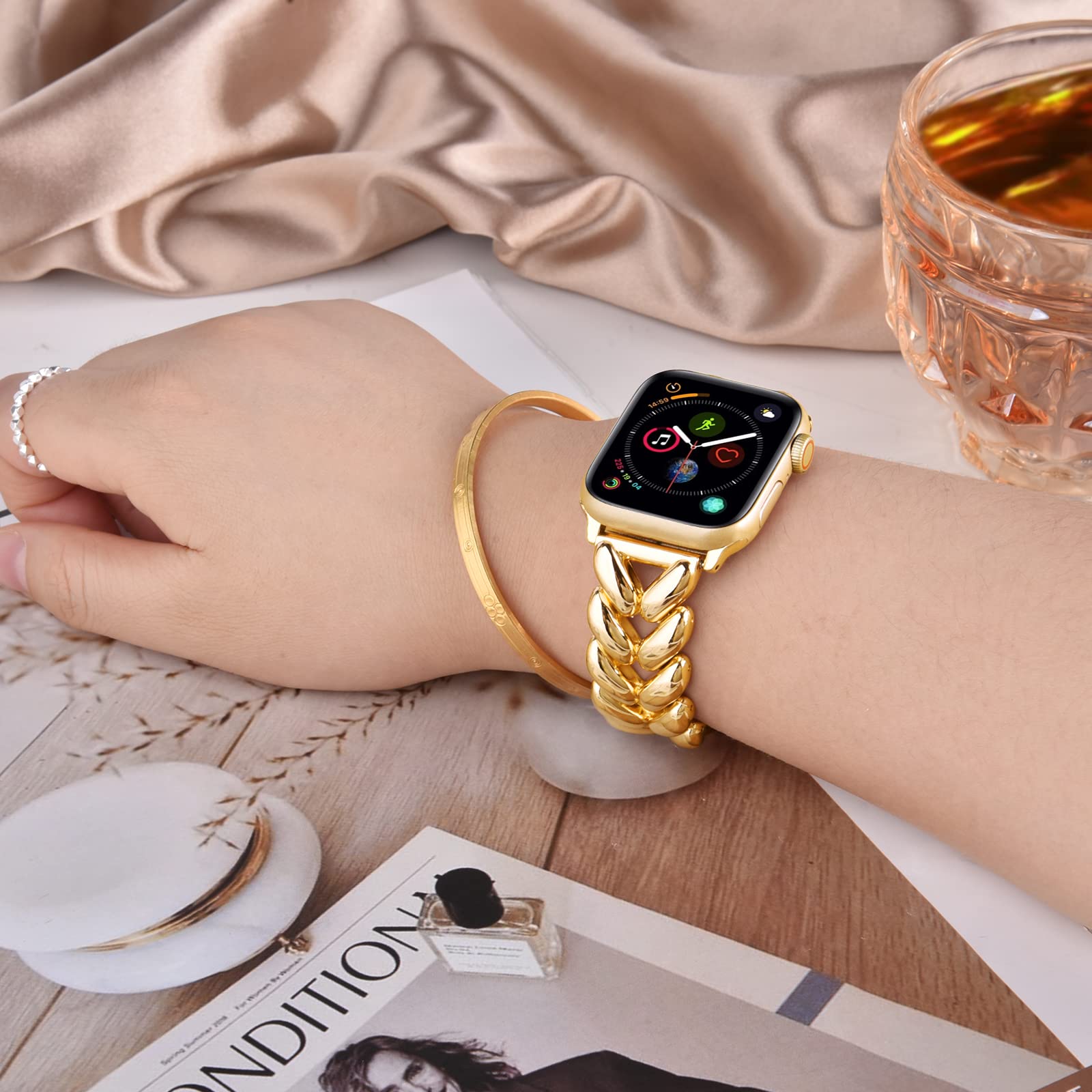 Visoom Gold Bracelet Compatible For Series 8 Gold Apple Watch Band 41Mm/40Mm/38Mm Series 7/Se Women Dressy Luxury Wristband Jewe
