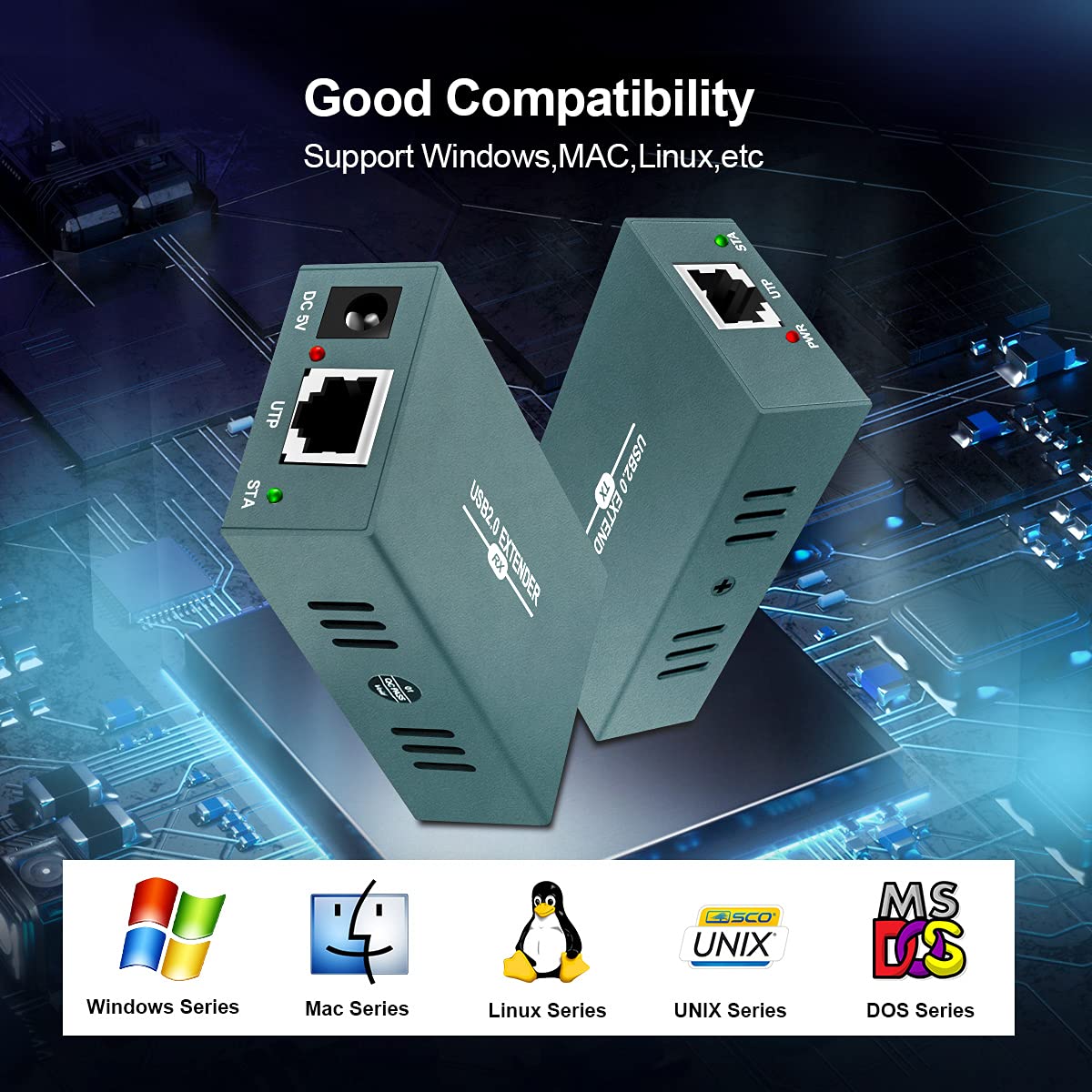 Usb Extender Over Ethernet Rj45 Lan Extension, With 4 Usb 2.0 Ports, Transmit 50M/165Ft Over Ethernet Cat5/5E/6/7, Support Power Over Cable, Play And Plug, No Driver Required