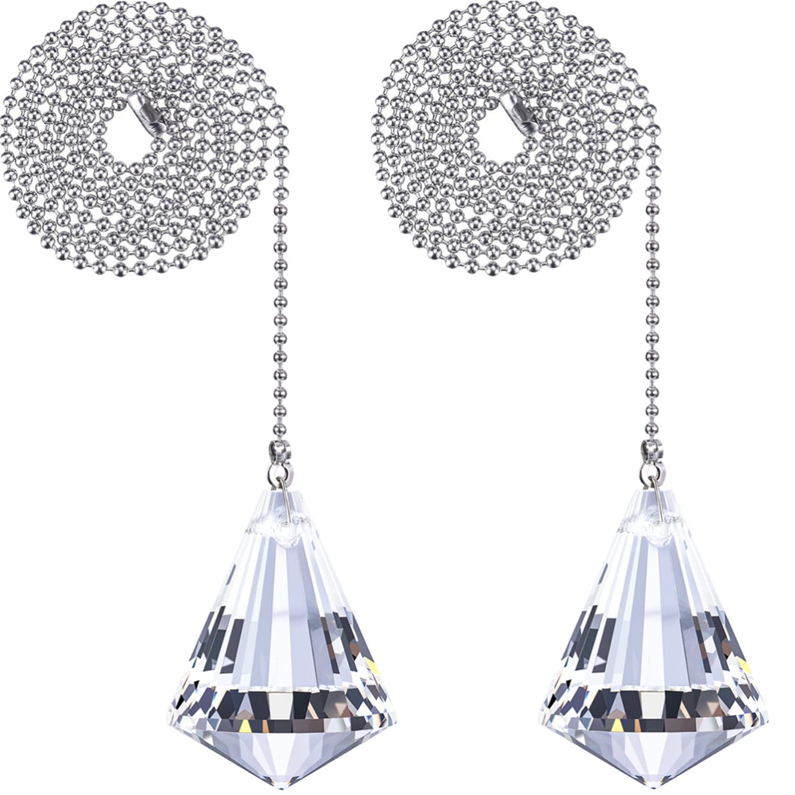 Hestya 2 Sets Clear Crystal Pull Chain Extension With Connector For Ceiling Light Fan Chain, 1 Meter Length Each (Style E)