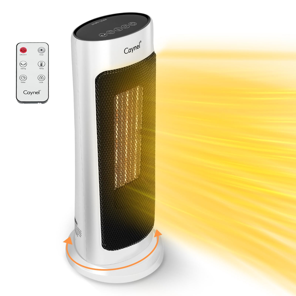 Caynel Home Oscillating Tower Ceramic Heater With Adjustable Thermostat, 12 Hour Timer And Safety Lock, Tip Off Switch And Overh