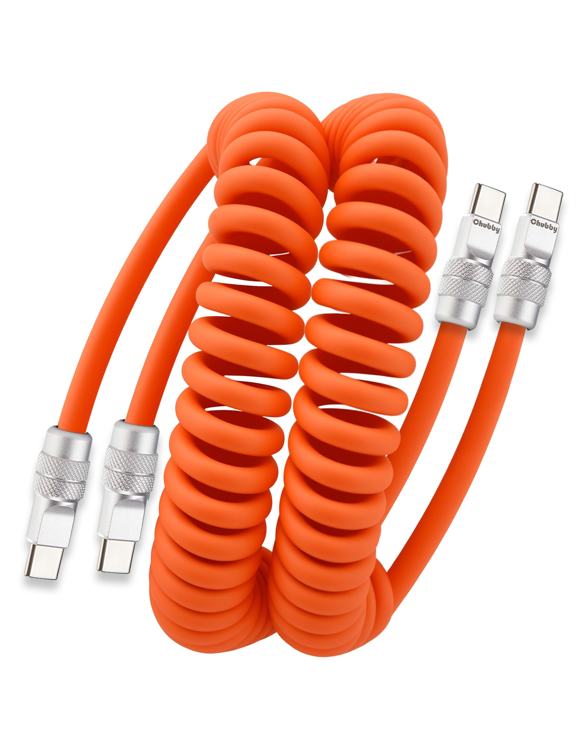 chubbycable Coiled USB C Cable 240H SagFree Charging Cable, 2 Pack, Orange