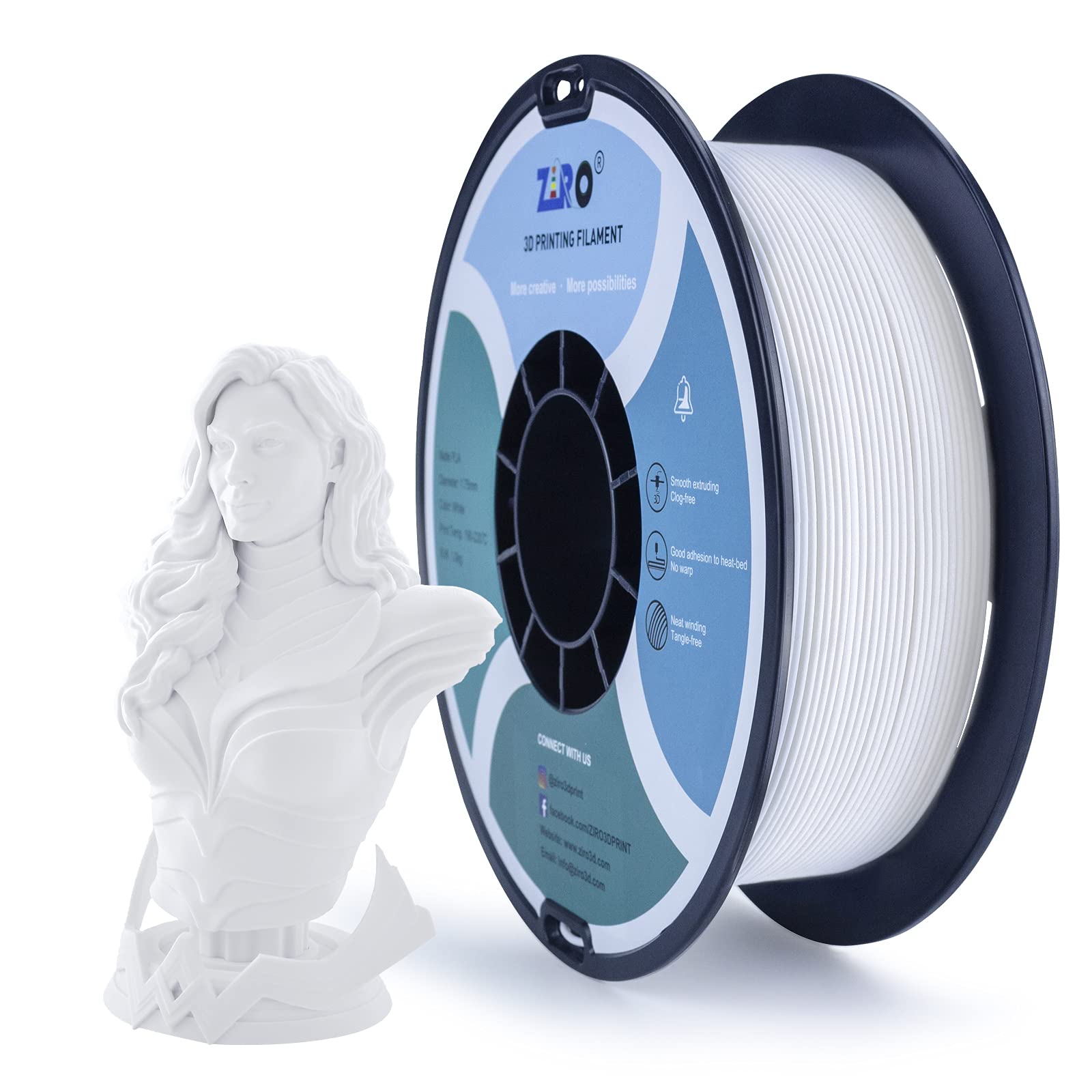 Ziro Matte Pla Filament 175Mm,1Kg 3D Printer Filament,High Toughness Pla,Dimensional Accuracy +  003Mm,Matte Pla White