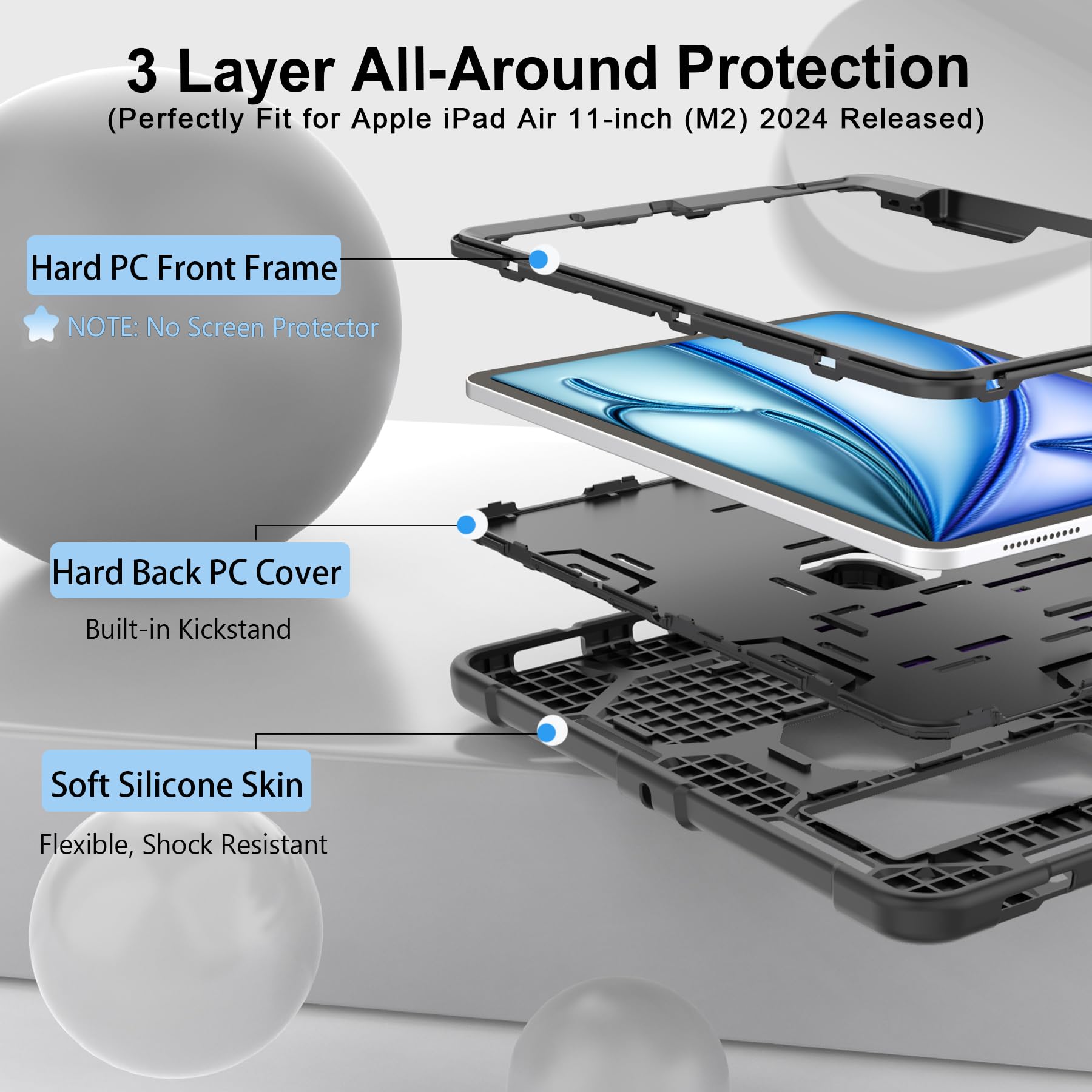 Ccmao For Ipad Air 11 Inch Case 2024/Ipad Air 5Th Generation Case 2022/Ipad Air 4Th Gen Case 2020 With Pencil Holder And Kicksta