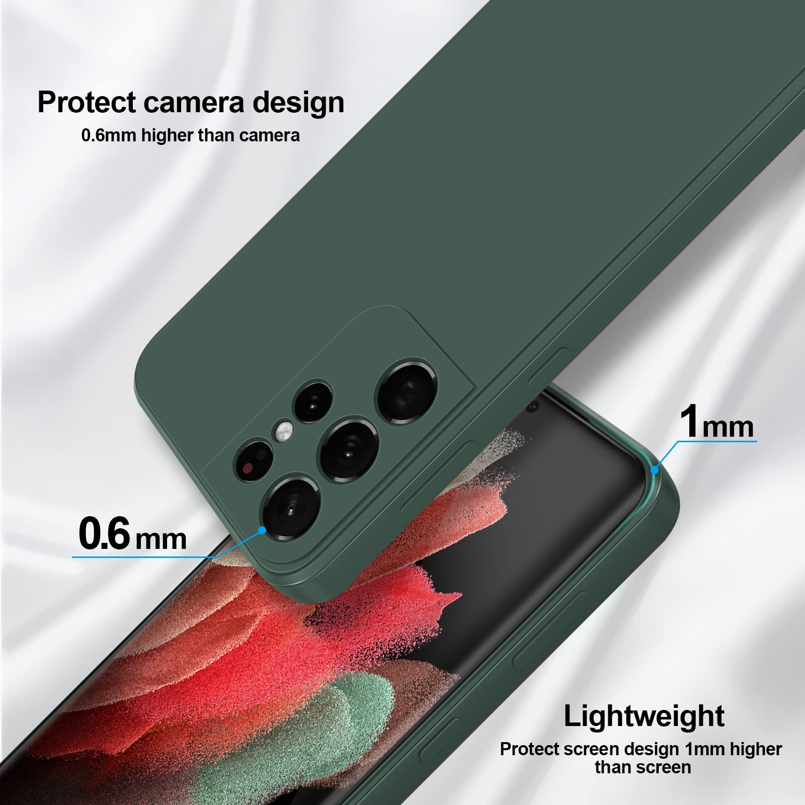 Giiyoon Silicone Case Compatible With Samsung Galaxy S21 Ultra 5G, Full Body Silky Soft Touch Phone Case With Camera Protection,