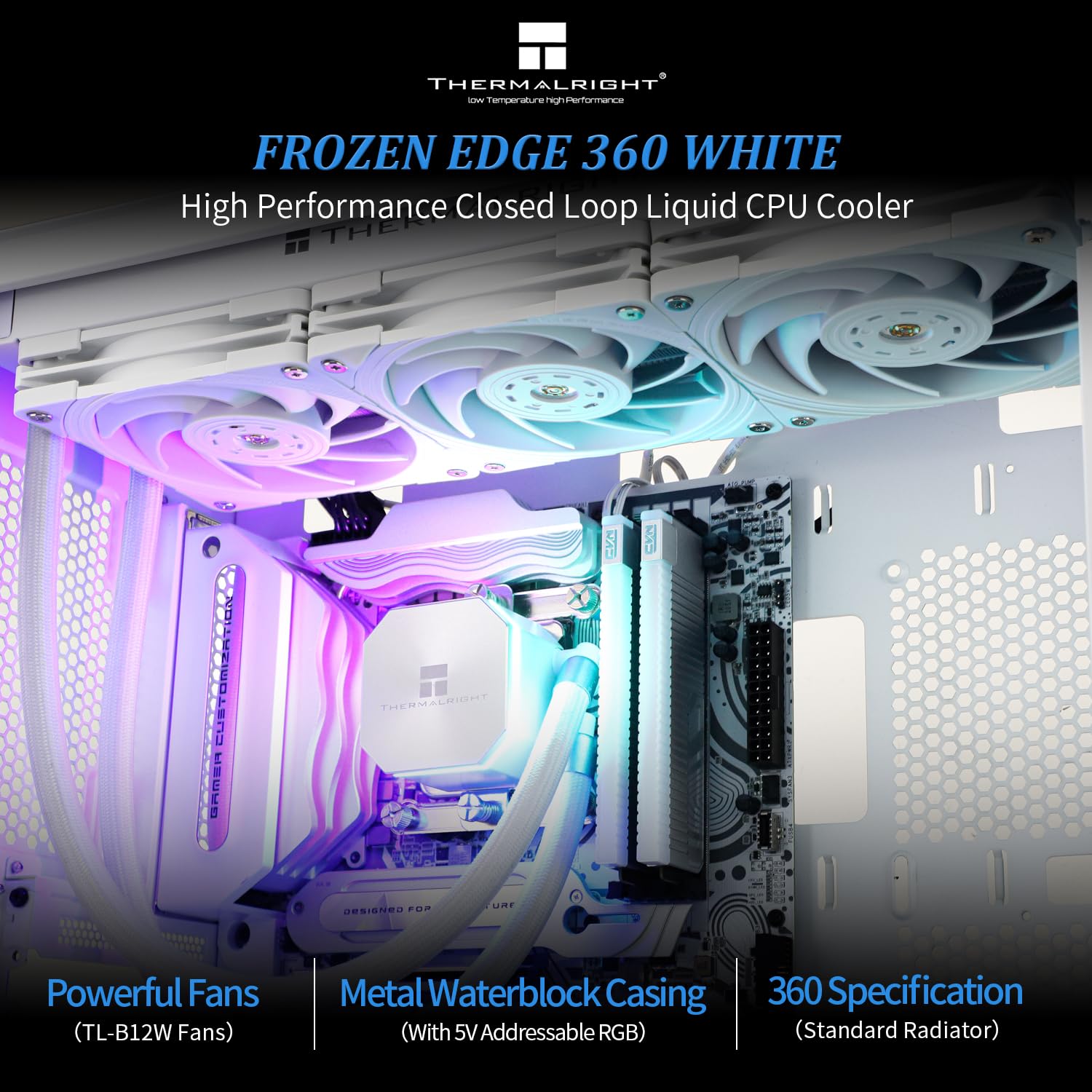 Thermalright Frozen Edge 360 White Cpu Water Cooler With Pwm Fans, Pump Speed Is 3300Rpm,S Fdb Bearing, For Amd Am4/Am5,Intel Lg