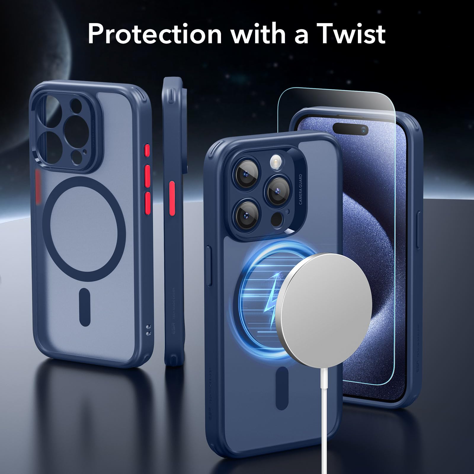 Esr For Iphone 15 Pro Case Set, Translucent Matte Case With Screen Protector, Compatible With Magsafe, Military Grade Protection