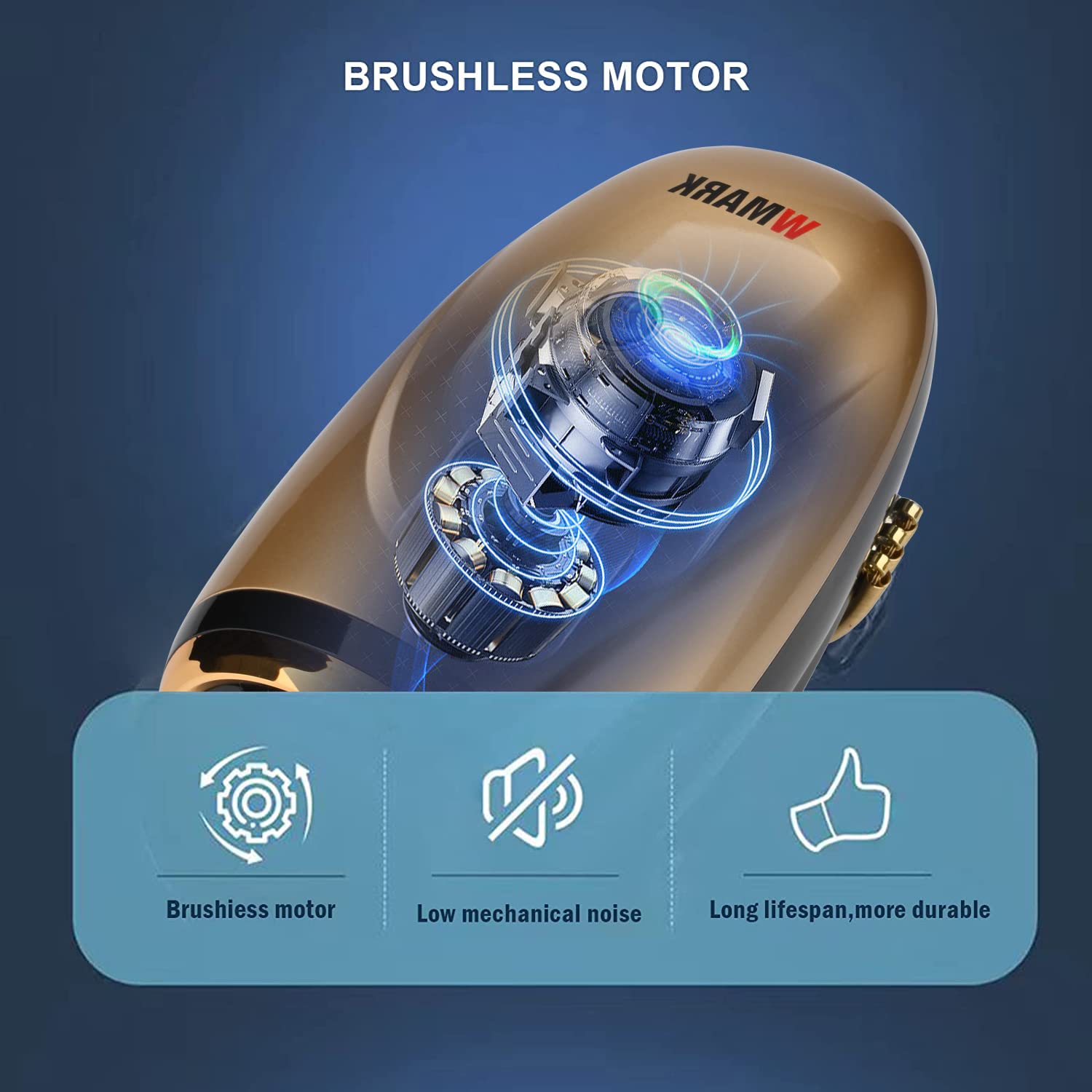 Wmark Barber Massager/Cordless Handheld Massager, Charge Neck/Legs/Hand/Face Massager, 2 Massage Nodes 2600Amh,Golden