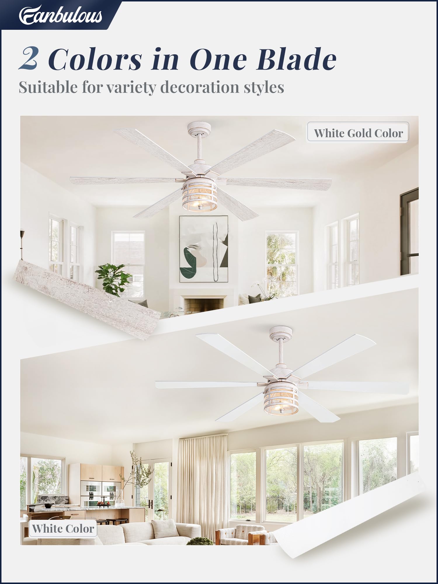 65 Inch Modern Ceiling Fans With Lights And Remote,Farmhouse Large Ceiling Fan With 6 Speed Reversible Dc Motor And 6 Dual Finis