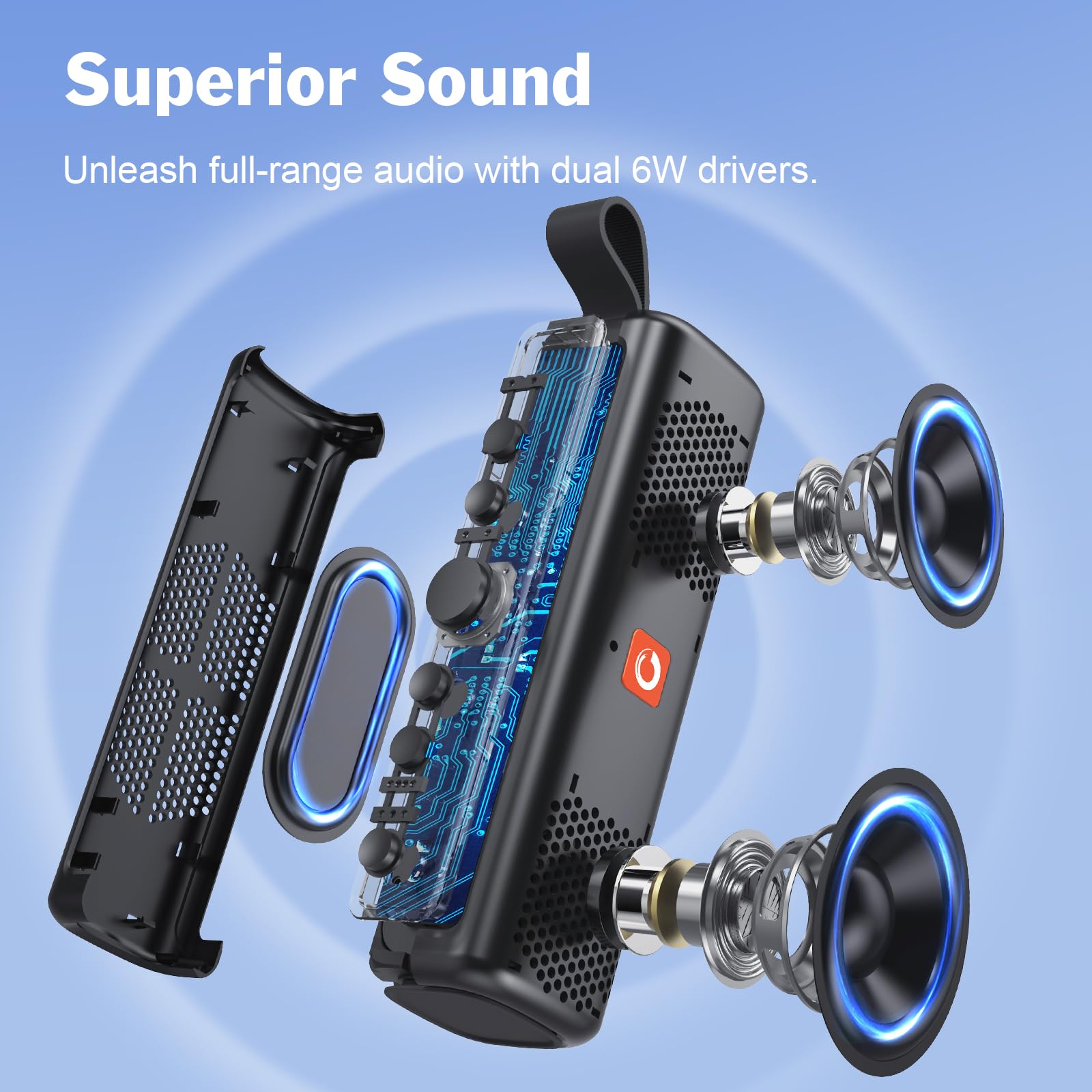 Doss E Go Ii Bluetooth Speaker With 12W Superior Sound, Loud Bass, Ipx6 Waterproof, Built In Mic, 12H Playtime, For Pool, Beach, Outdoor, And Travel