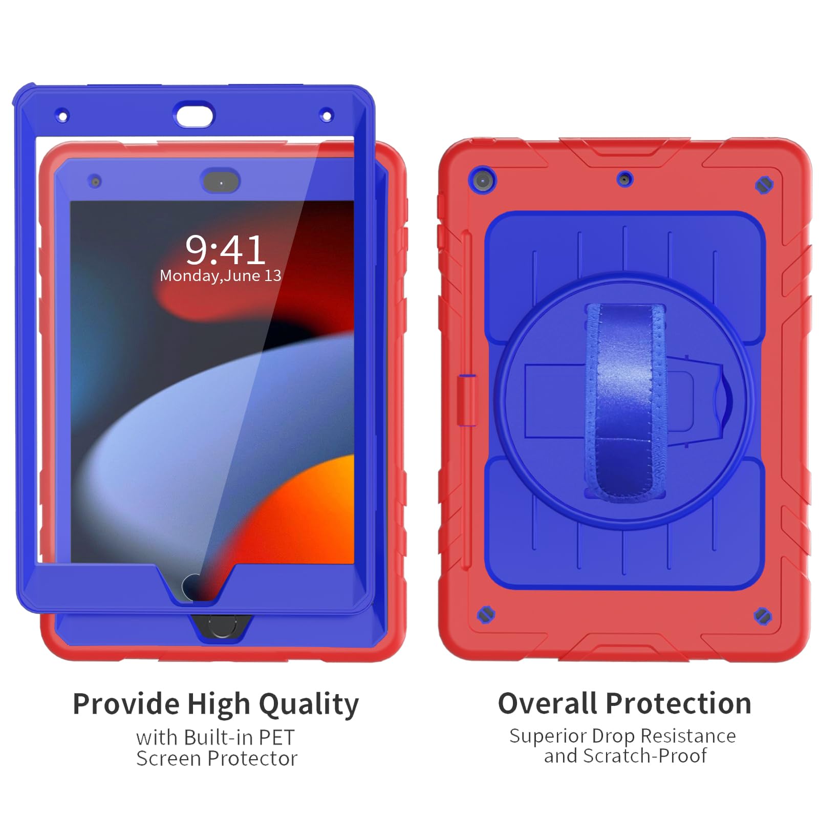 Stweap Case For Ipad 9Th/8Th/7Th Generation-Built-In Screen Protector,With Pencil Holder & 360Rotating Hand Strap,Shoulder Strap