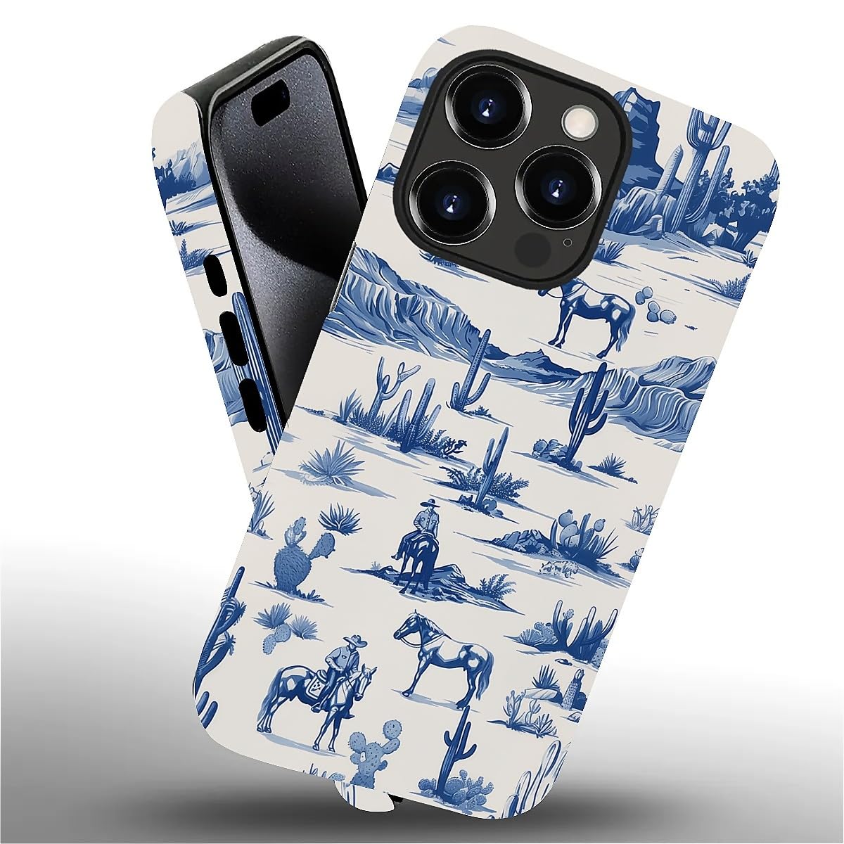 Fkbrcl4U For Iphone 15 Pro Case, Hybrid 2-Layer Silicone Protective Matte Case For Girl Women Western Cowboy Horse Cow Desert Ca