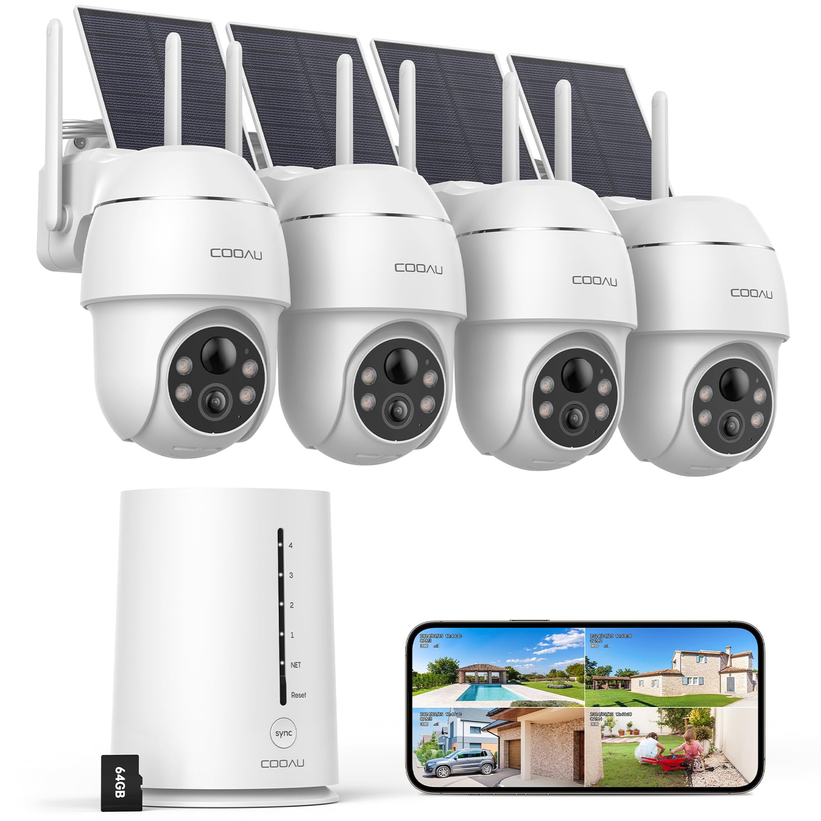 Cooau Cameras For Home Security Outdoor,4Mp Solar Security Camera Wireless System,4 Cam Kit,360 Pan & Tilt,Color Night Vision,Mo